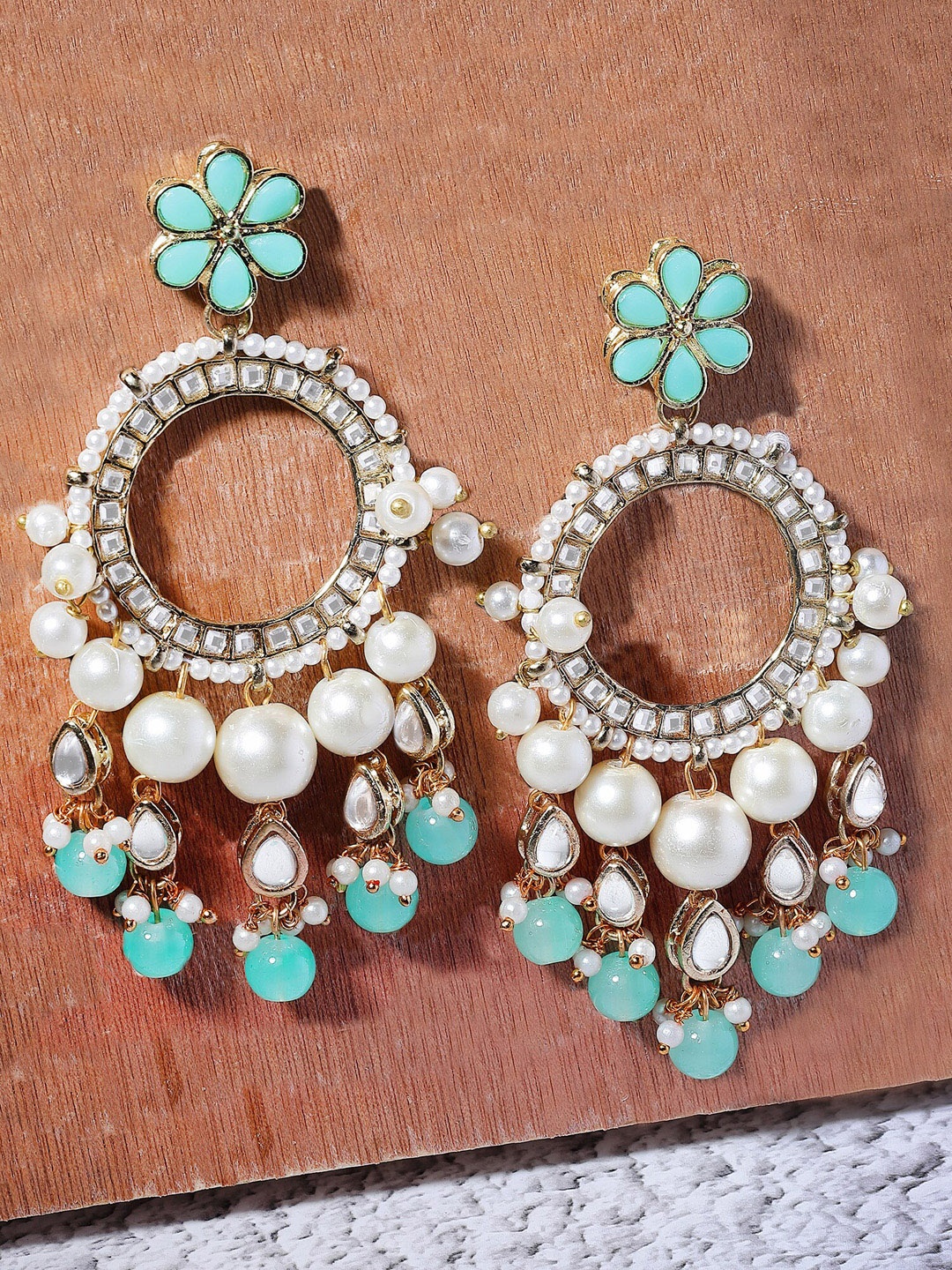 

KARATCART Gold-Plated Beaded & Kundan-Studded Contemporary Drop Earrings