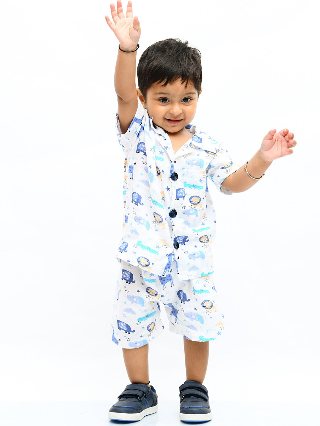 

Little Carrot Boys Graphic Printed Pure Cotton Shirt with Shorts, White