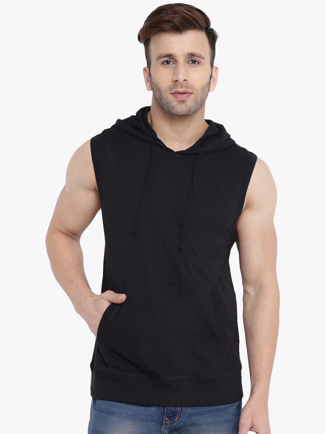 

GRITSTONES Men Black Solid Hood T-shirt