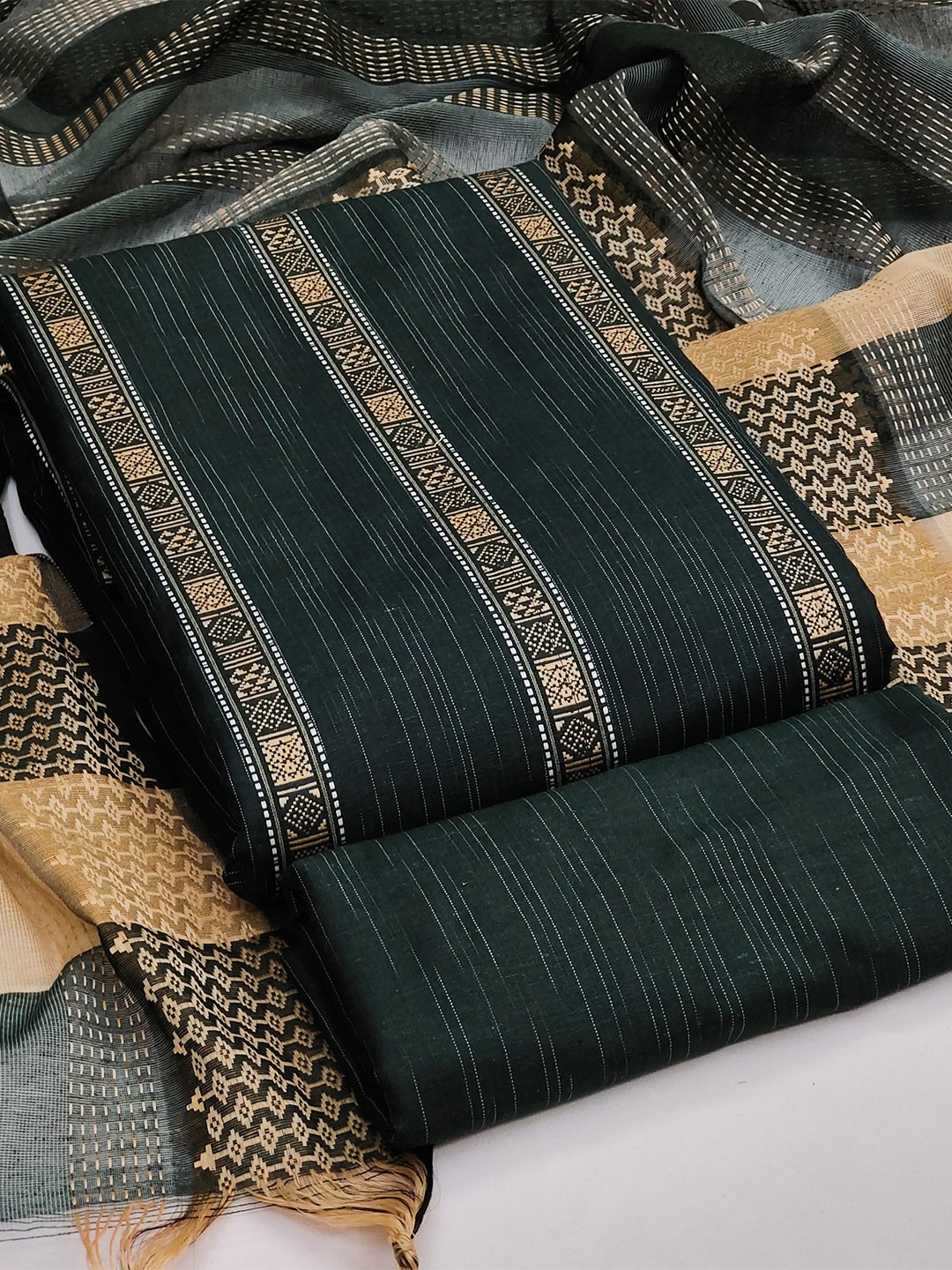 

KALINI Ethnic Motifs Woven Design Unstitched Dress Material, Green