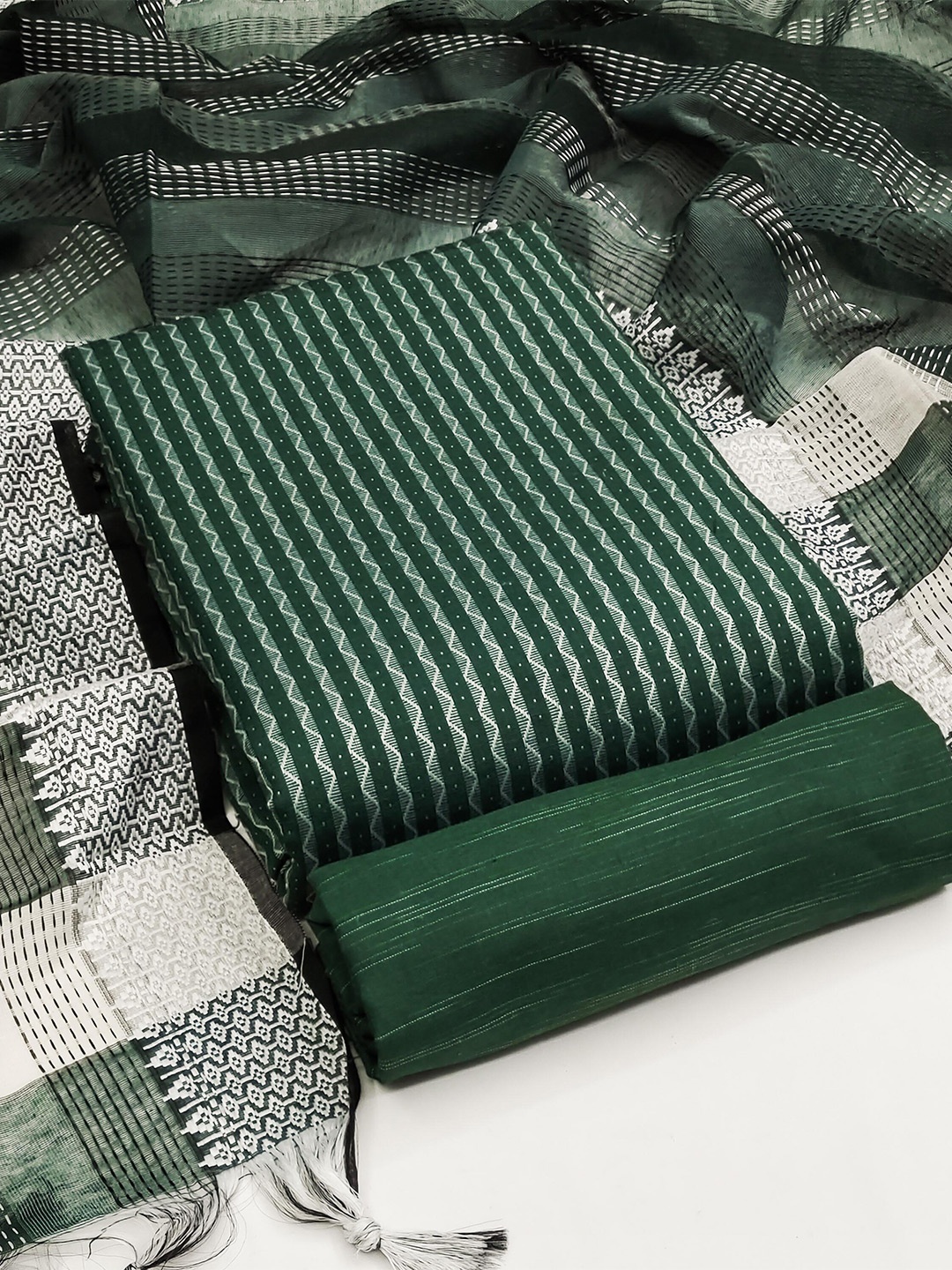 

KALINI Geometric Woven Design Unstitched Dress Material, Green