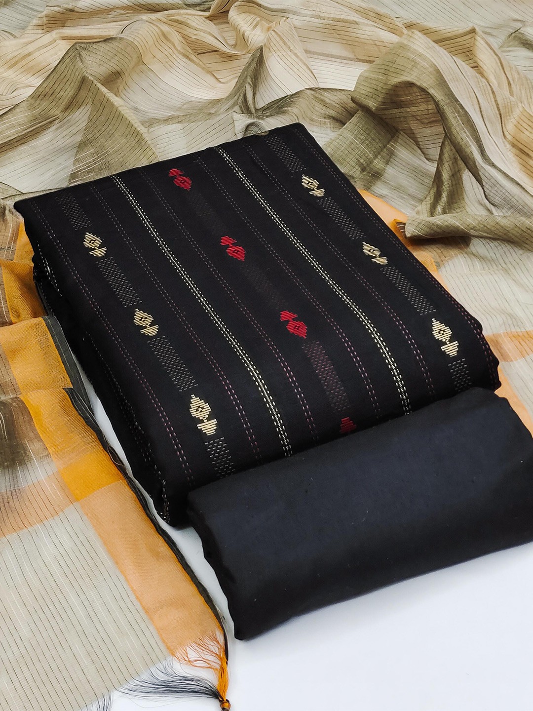 

KALINI Woven Design Unstitched Dress Material, Black