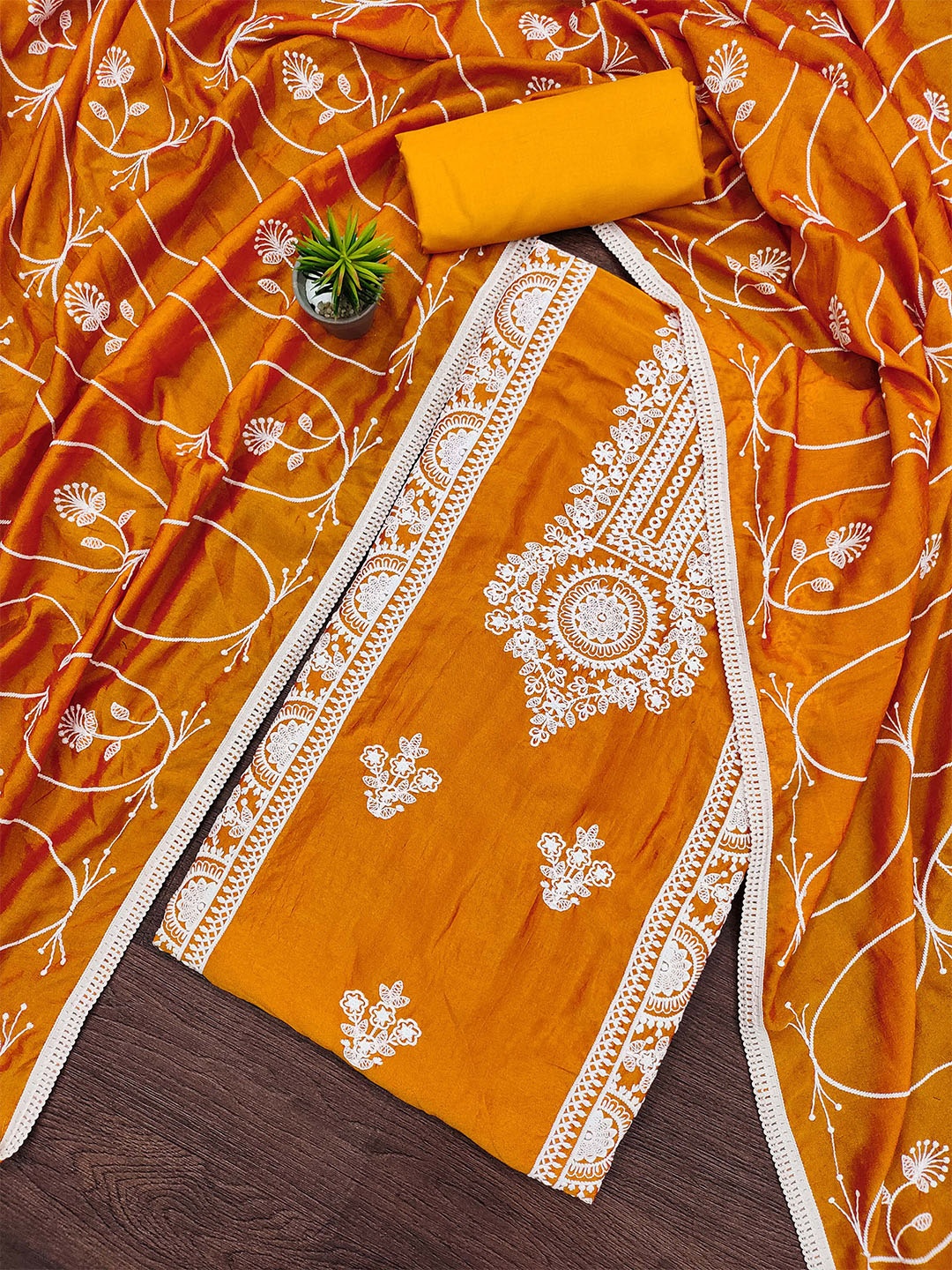 

KALINI Ethnic Motifs Embroidered Unstitched Dress Material, Yellow