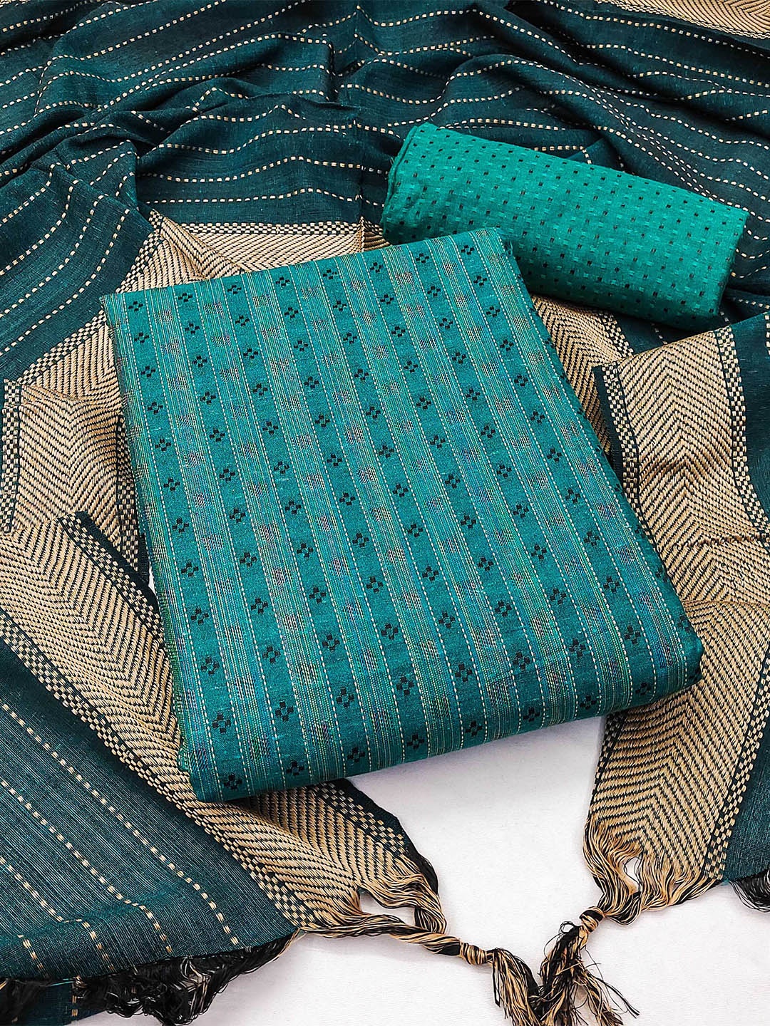 

KALINI Woven Design Unstitched Dress Material, Green