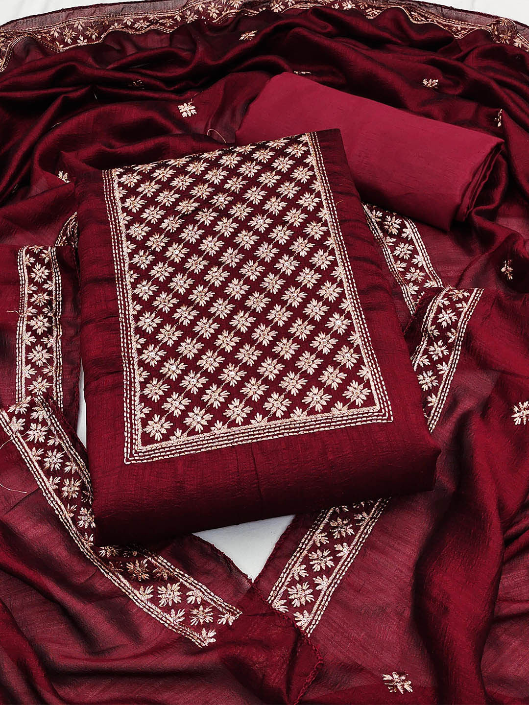 

KALINI Ethnic Motifs Embroidered Zari Unstitched Dress Material, Magenta