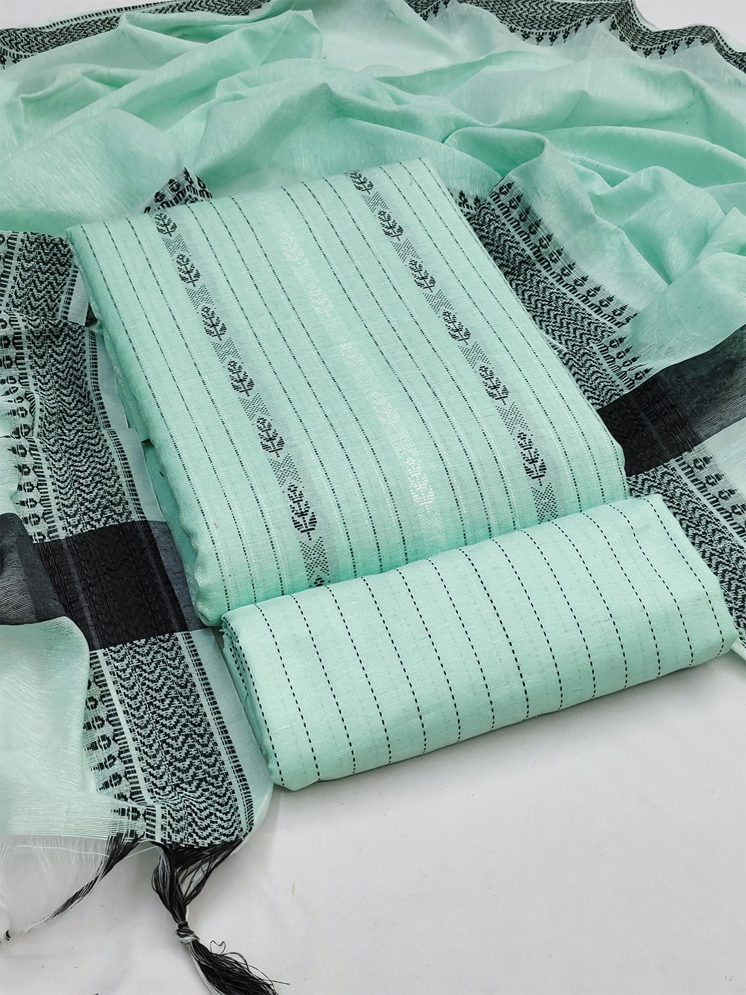 

KALINI Ethnic Motifs Woven Design Unstitched Dress Material, Sea green