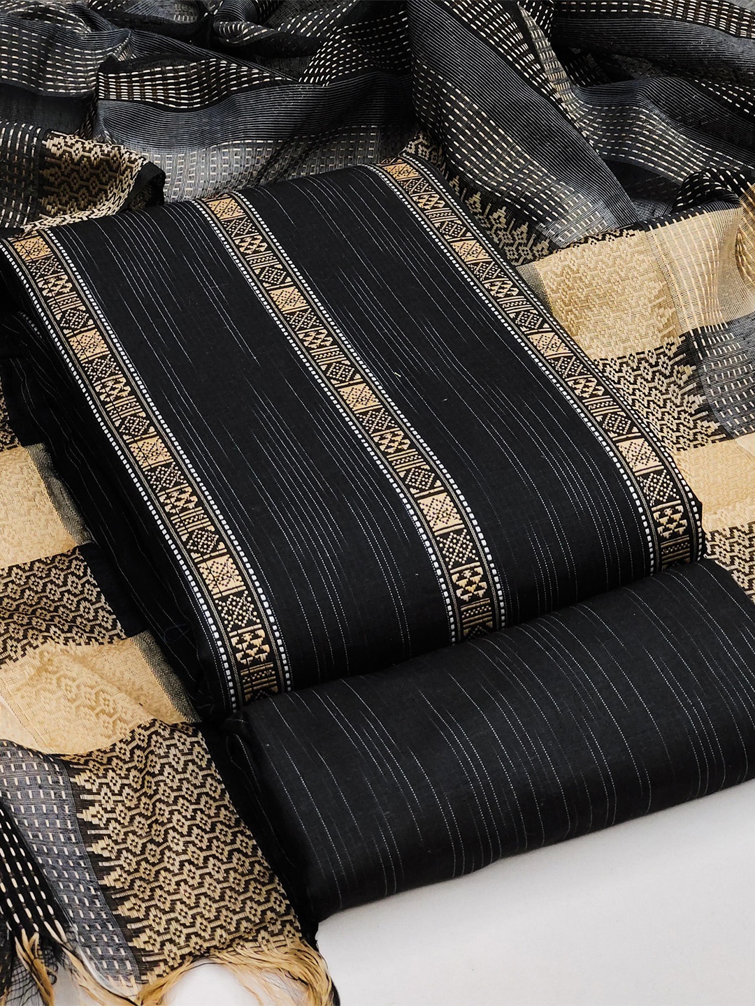 

KALINI Ethnic Motifs Woven Design Unstitched Dress Material, Black
