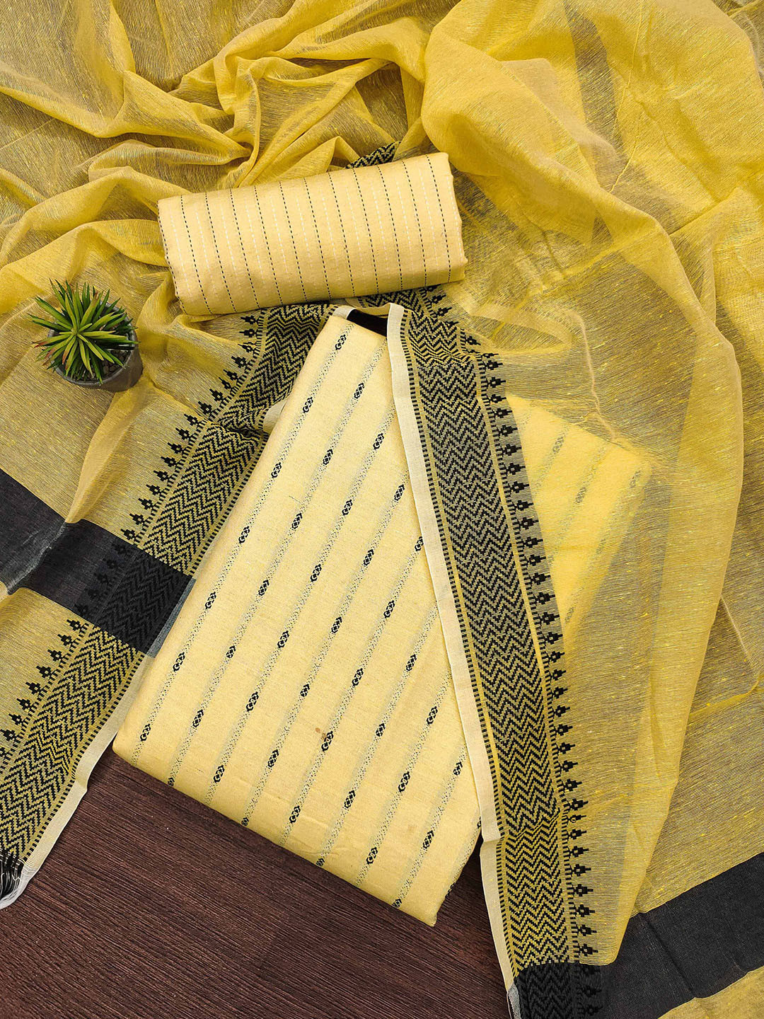 

KALINI Ethnic Motifs Woven Design Unstitched Dress Material, Yellow