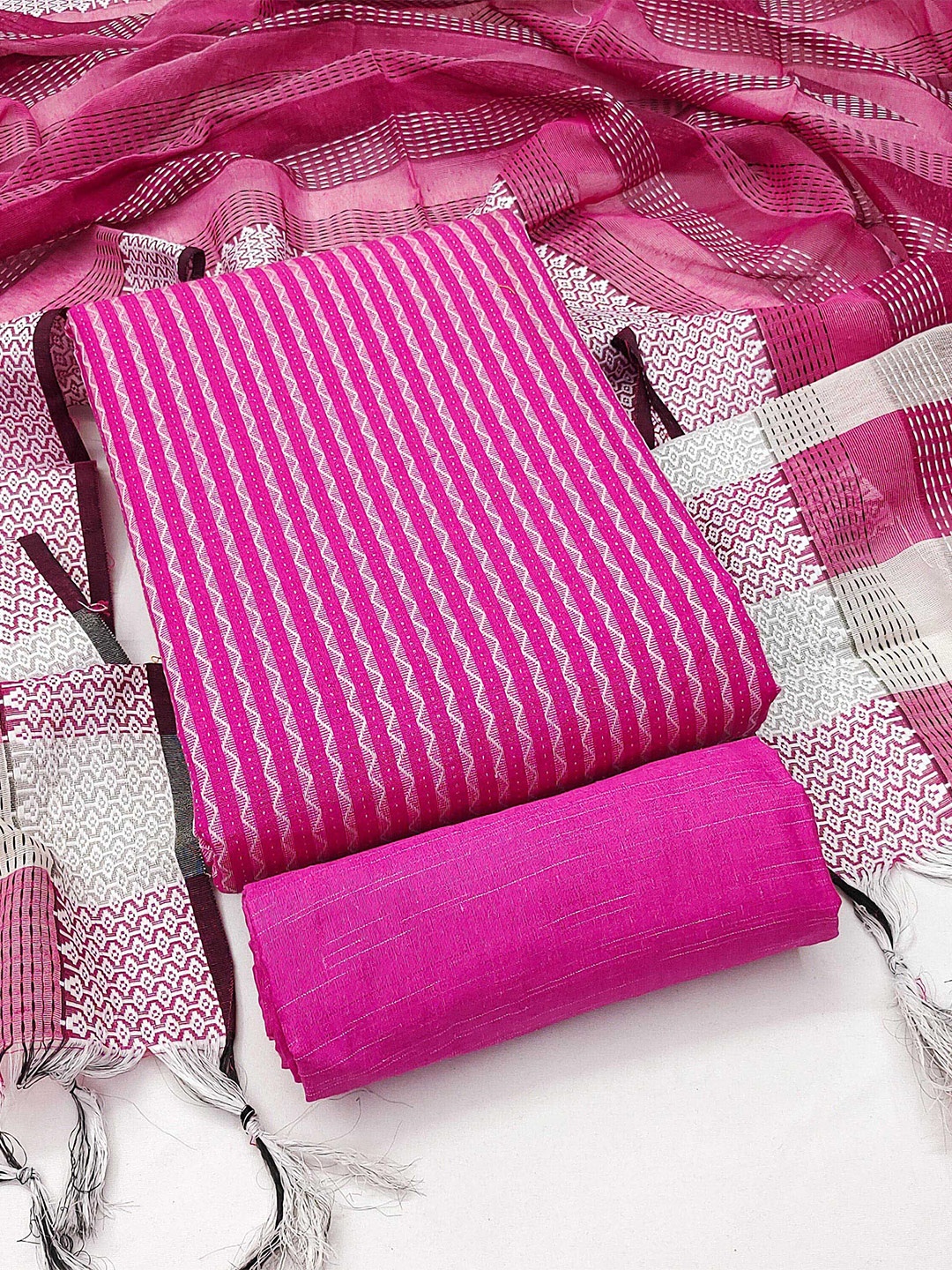 

KALINI Woven Design Zari Unstitched Dress Material, Pink