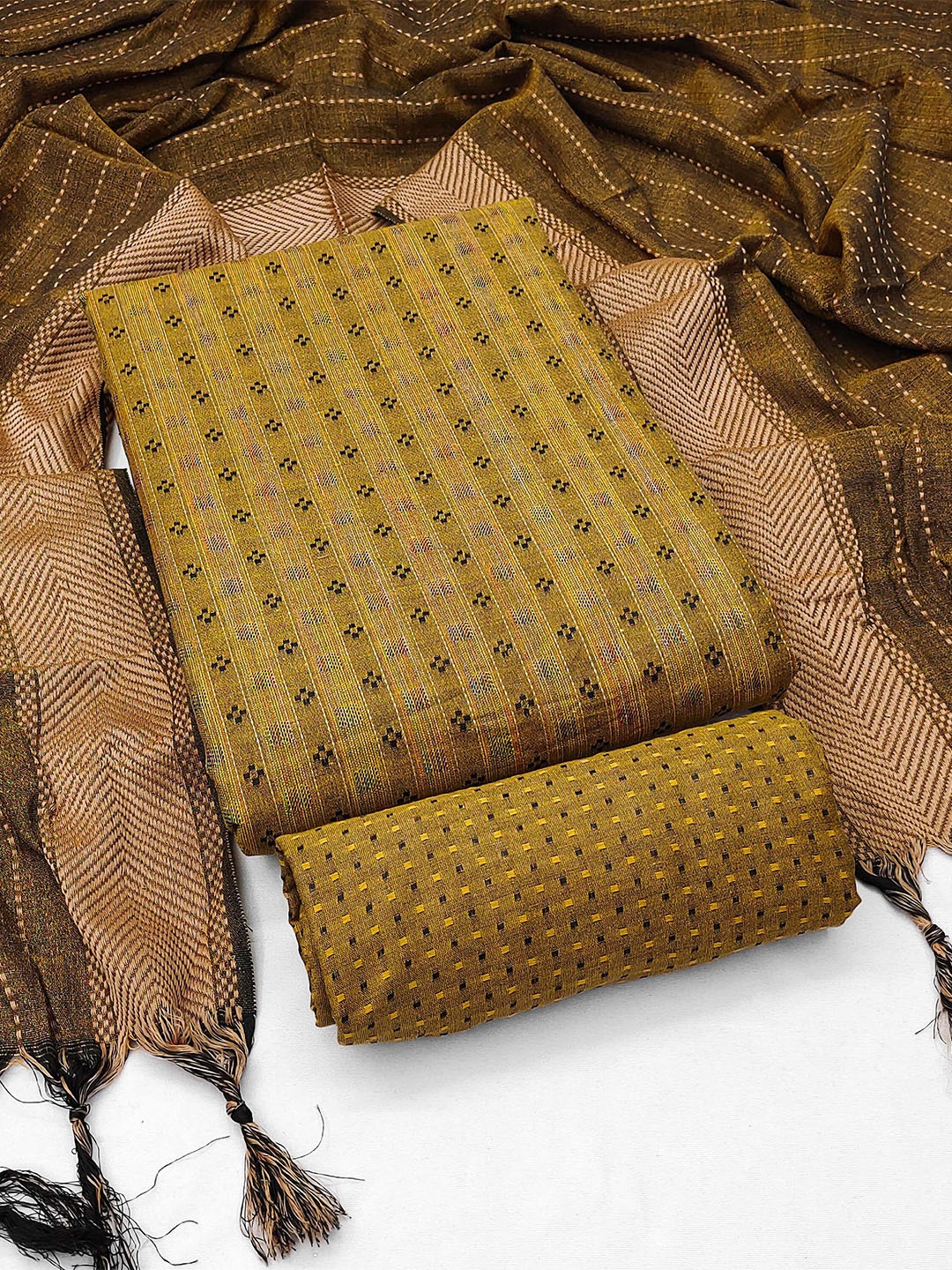 

KALINI Woven Design Unstitched Dress Material, Olive