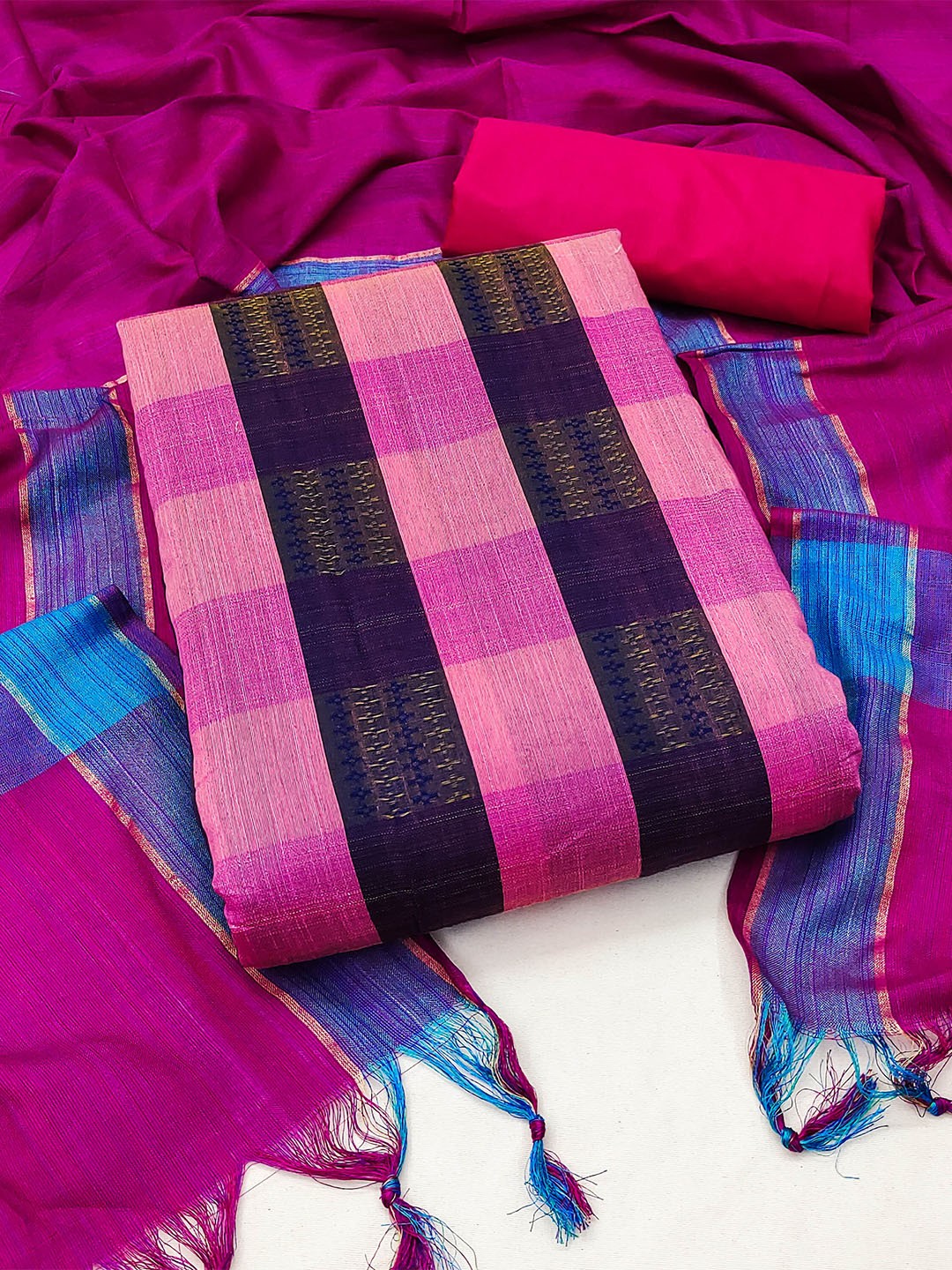 

KALINI Woven Design Unstitched Dress Material, Pink