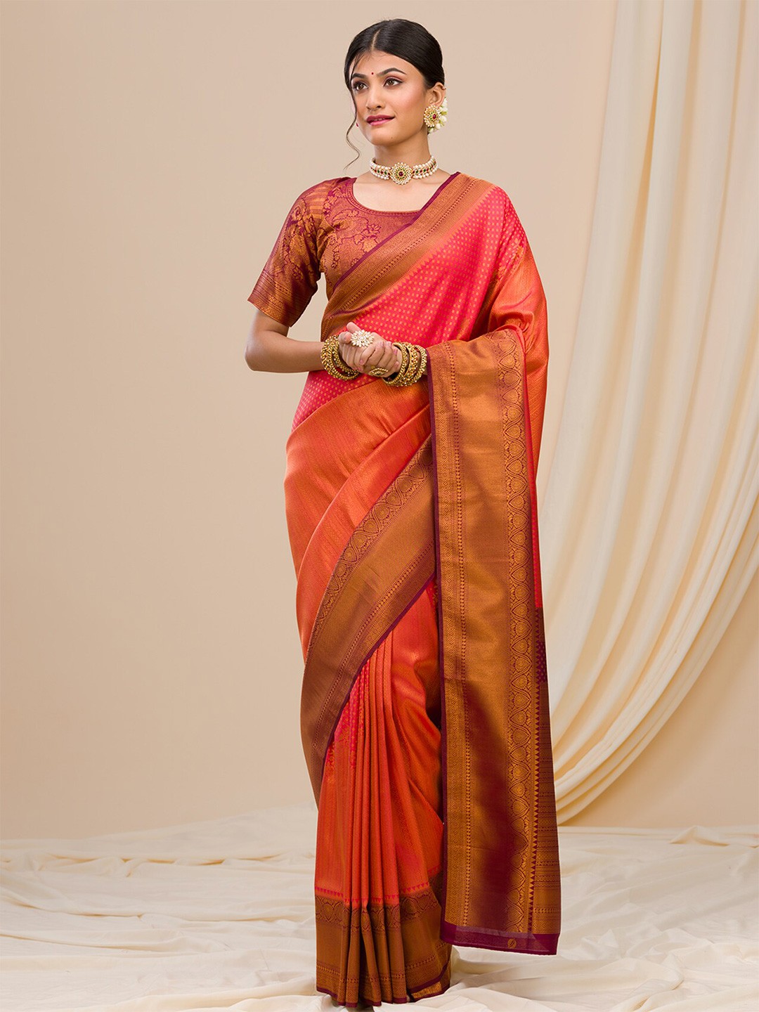 

Koskii Woven Design Zari Saree, Red