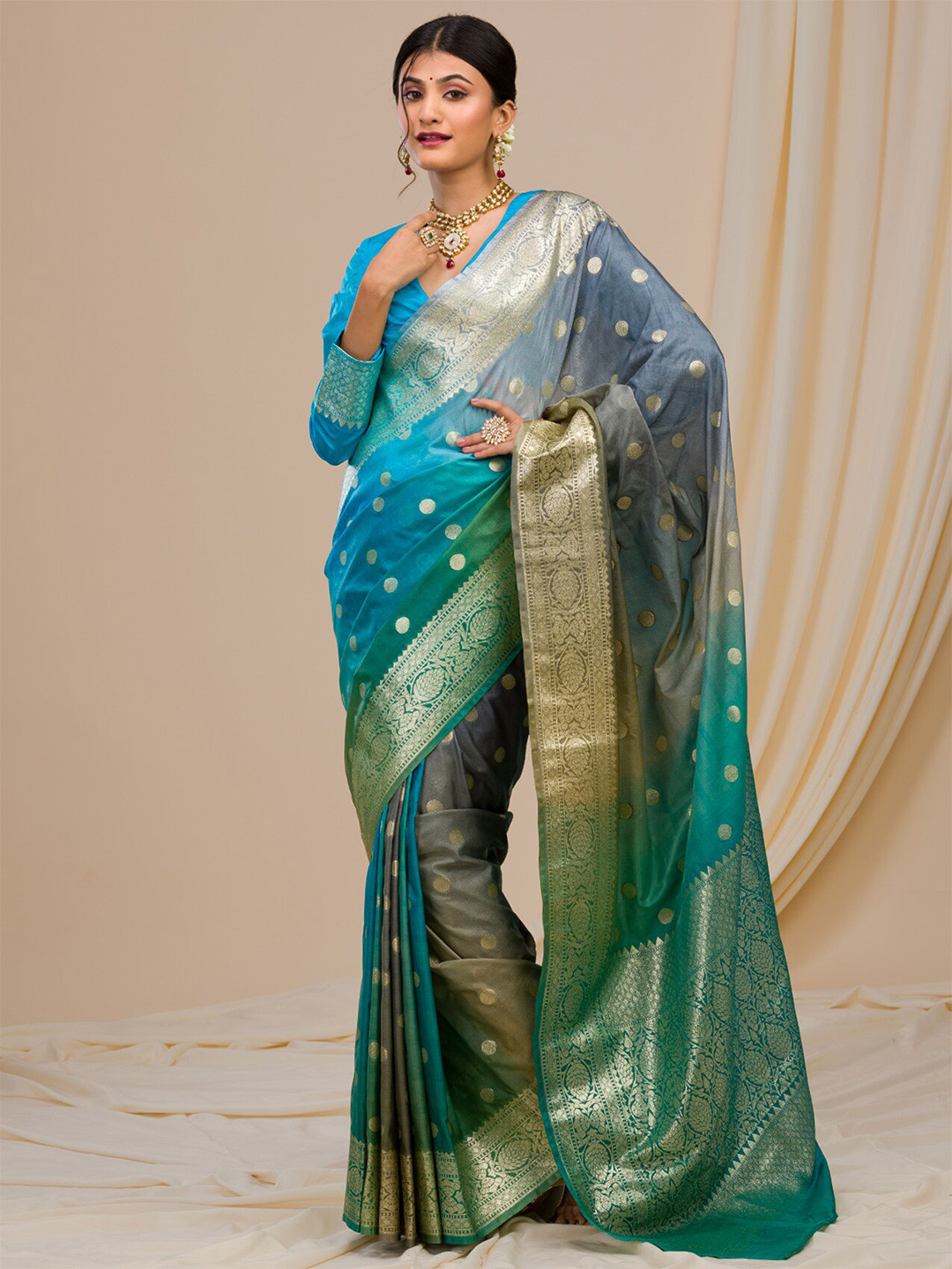 

Koskii Ethnic Motifs Woven Design Zari Detail Saree, Blue