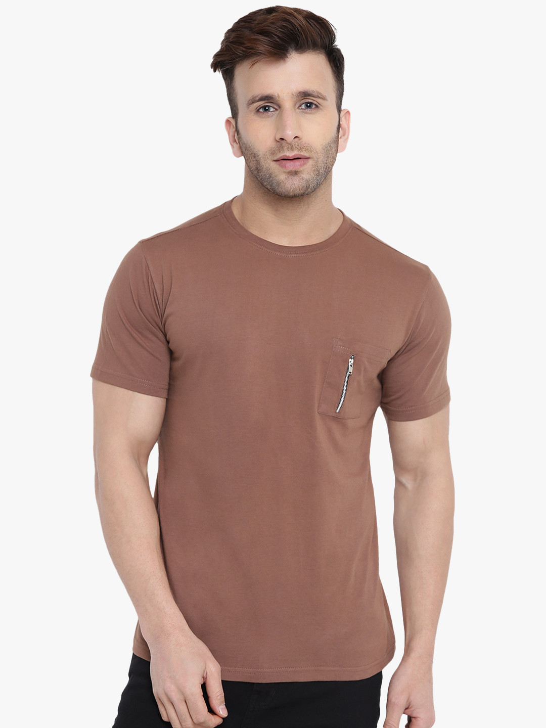 

GRITSTONES Men Brown Printed Round Neck T-shirt