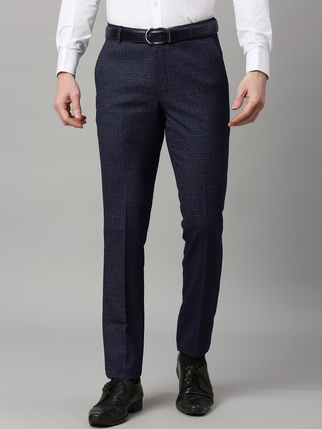 

ESSAS club Men Checked Pencil Slim Fit Formal Trouser, Navy blue