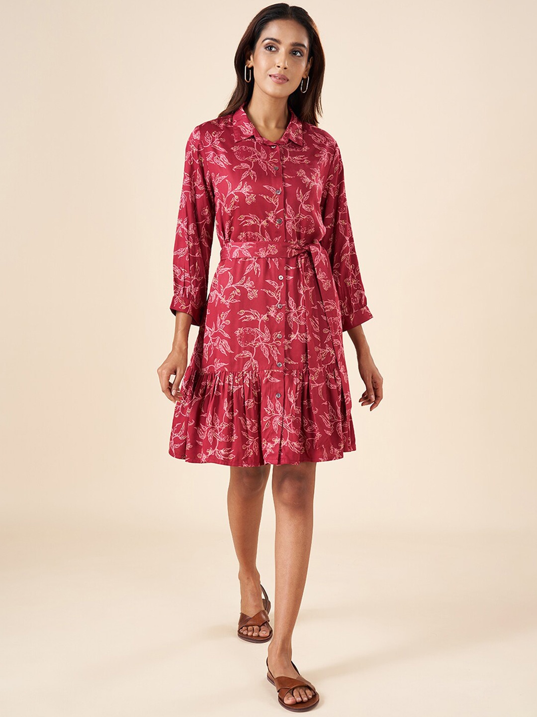 

AKKRITI BY PANTALOONS Abstract Printed Shirt Dress, Pink