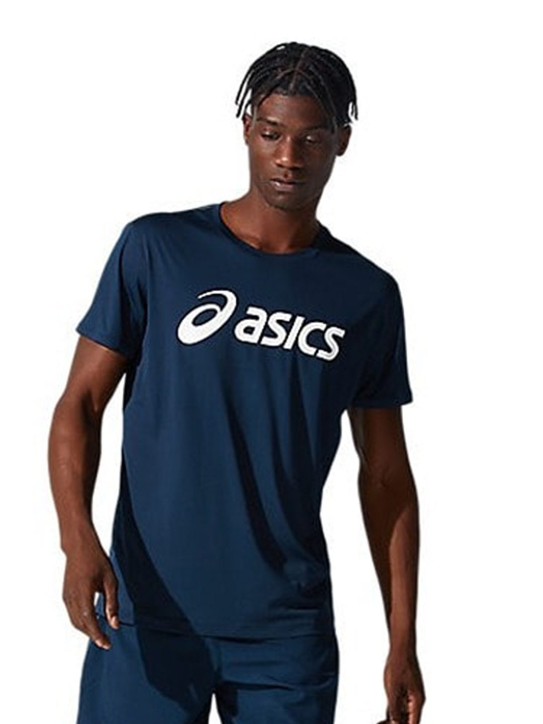 

ASICS Silver Logo Printed Round Neck T-shirt, Navy blue