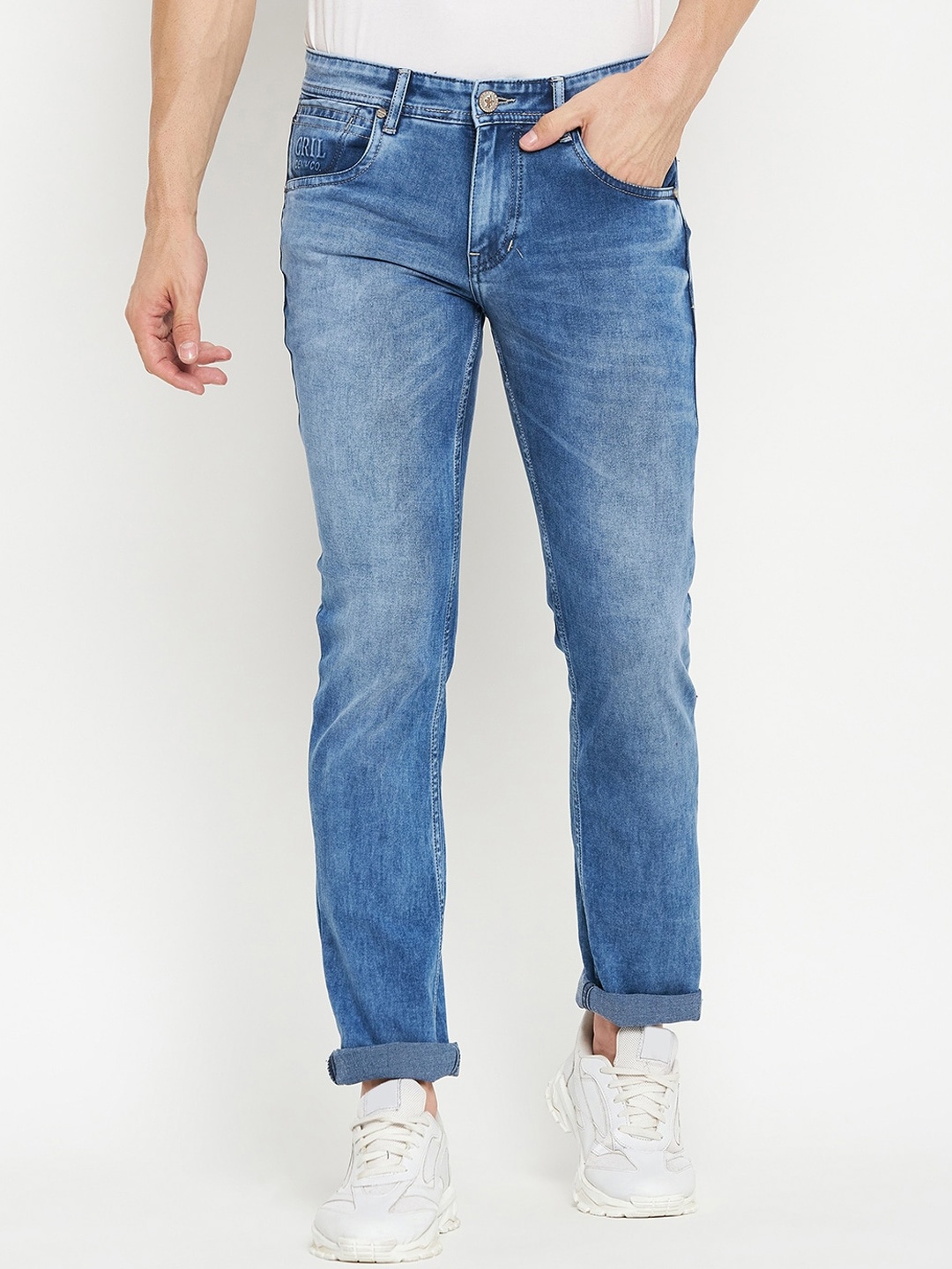 

Cantabil Men Mid Rise Clean Look Heavy Fade Cotton Stretchable Jeans, Blue