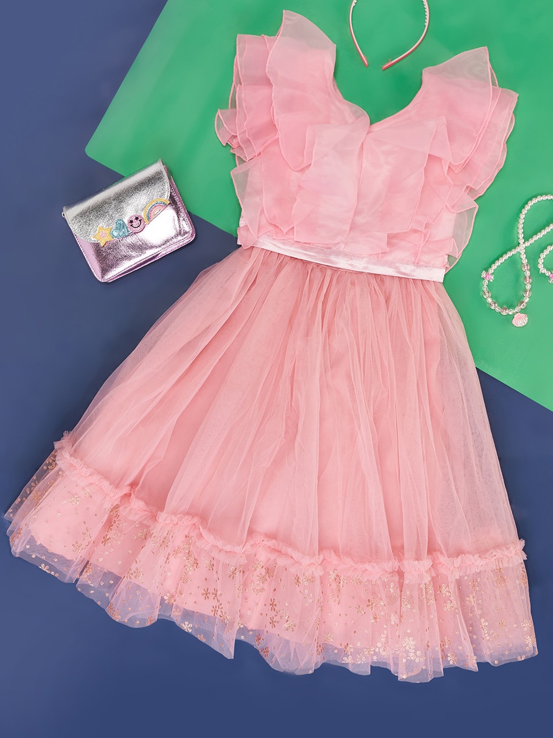 

Pantaloons Junior Girls V-Neck Flutter Sleeve Clothing Set, Peach