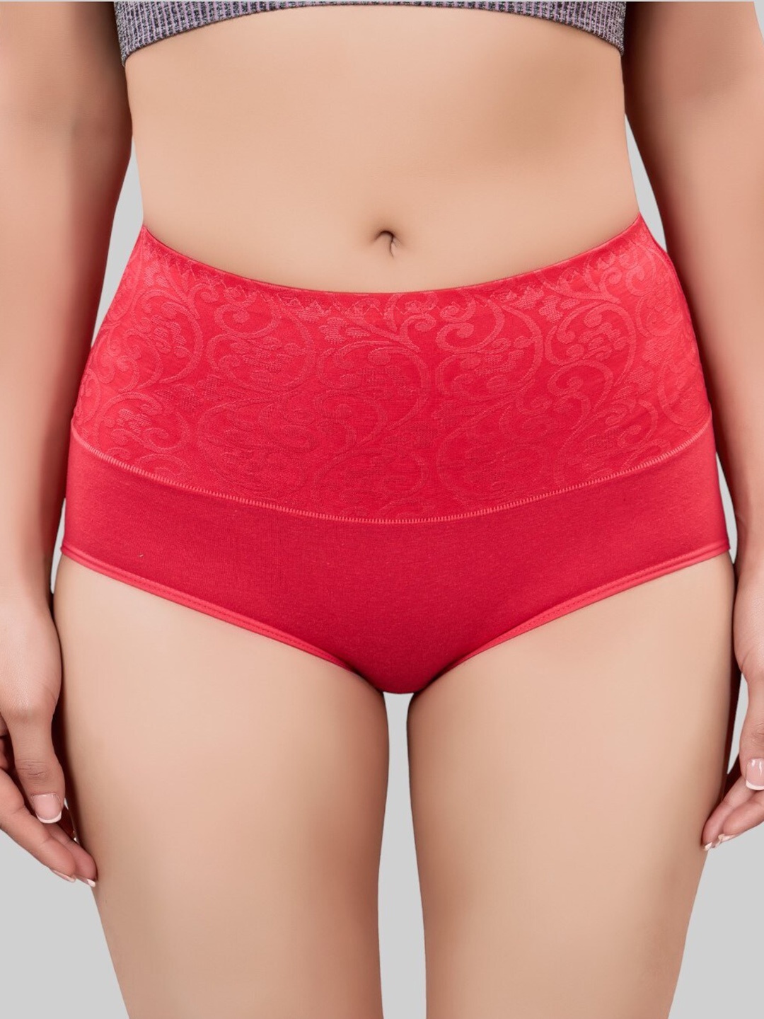 

PLUMBURY Floral Self Design Tummy Shaper, Red