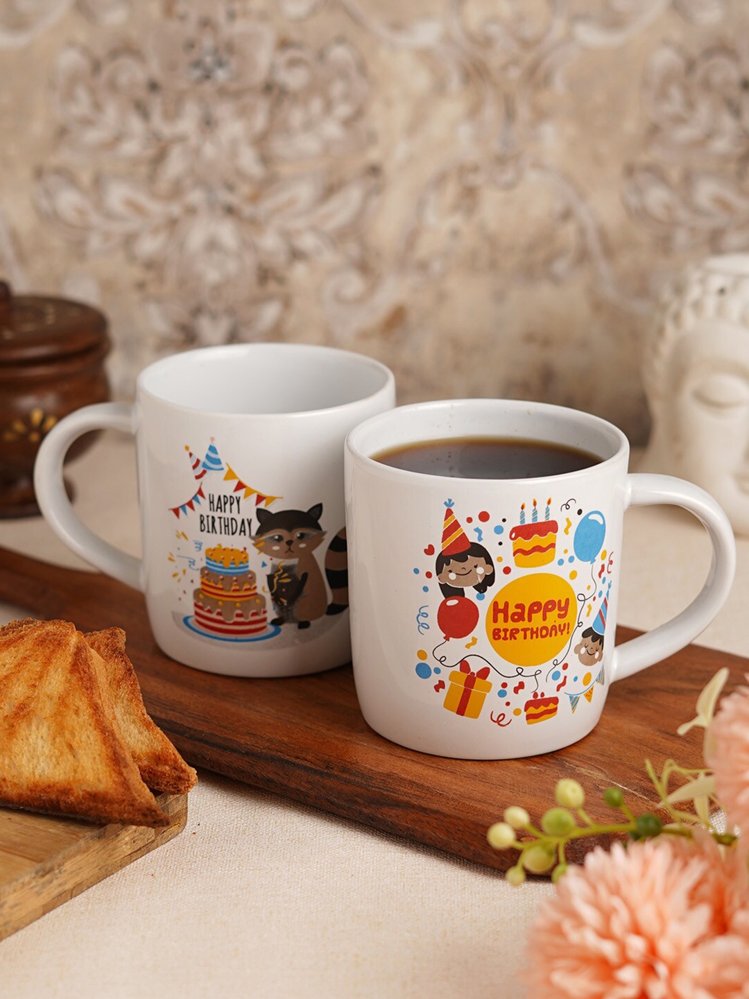 

CDI White & Orange 2 Pieces Text or Slogans Printed Ceramic Glossy Mugs 300 ml