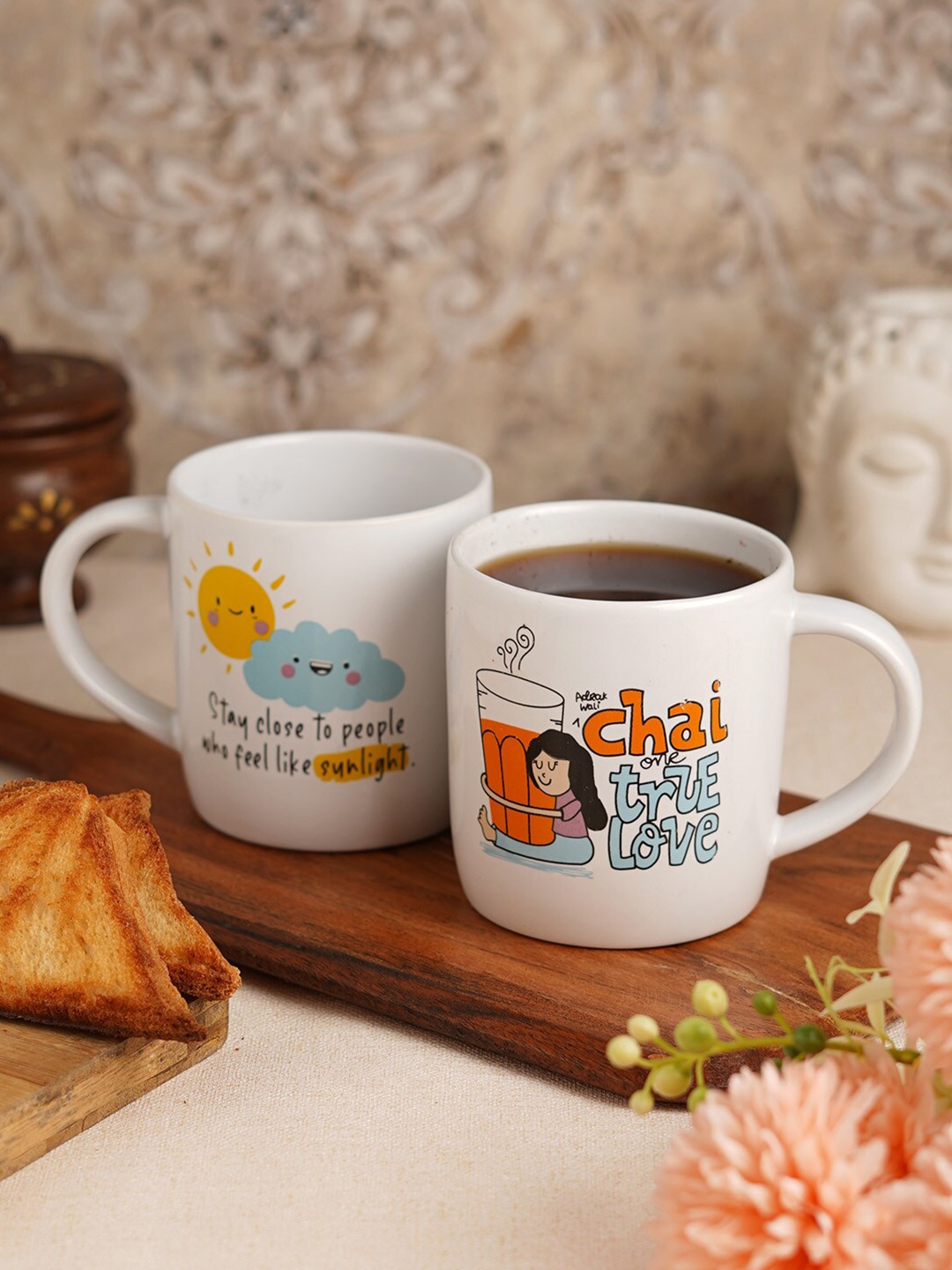 

CDI White & Orange 2 Pieces Printed Ceramic Glossy Mugs 300 ml