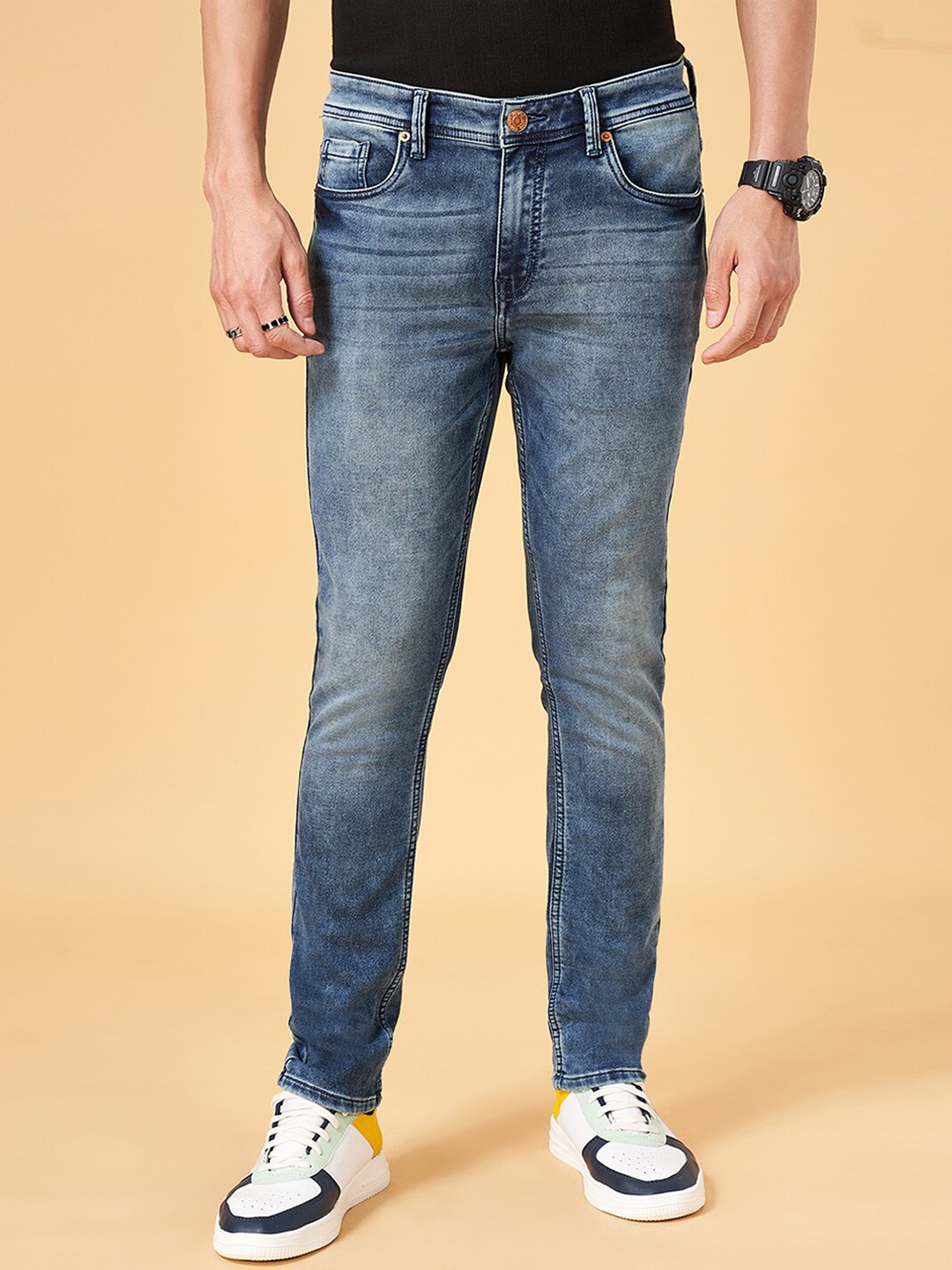 

People Men Slim Fit Clean Look Heavy Fade Jeans, Blue