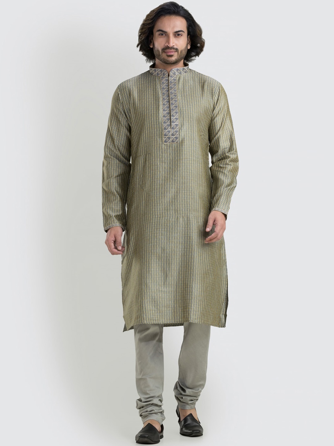 

SREEMANT Yoke Design Art Silk Brocade Kurta, Grey