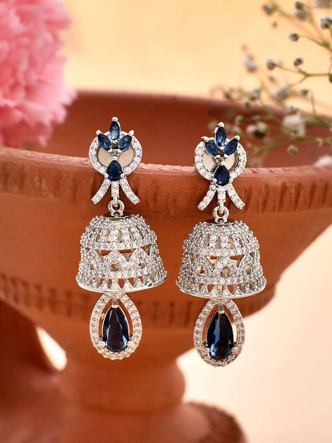 

Voylla Silver-Toned Contemporary Jhumkas Earrings