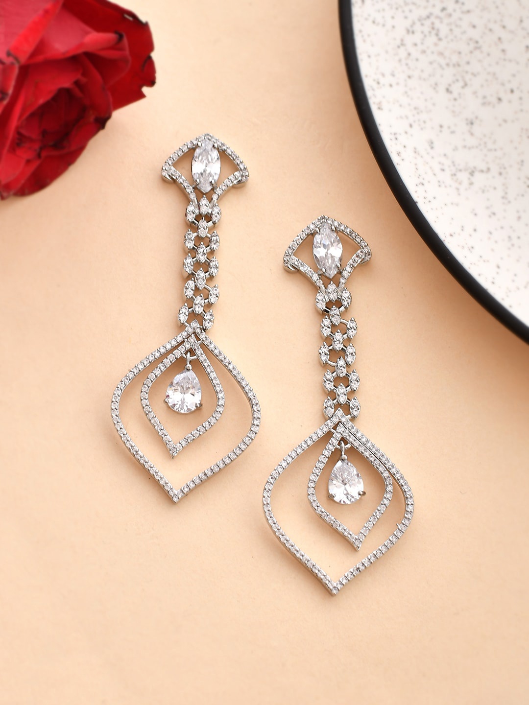 

Voylla Rhodium-Plated Contemporary Drop Earrings, Silver