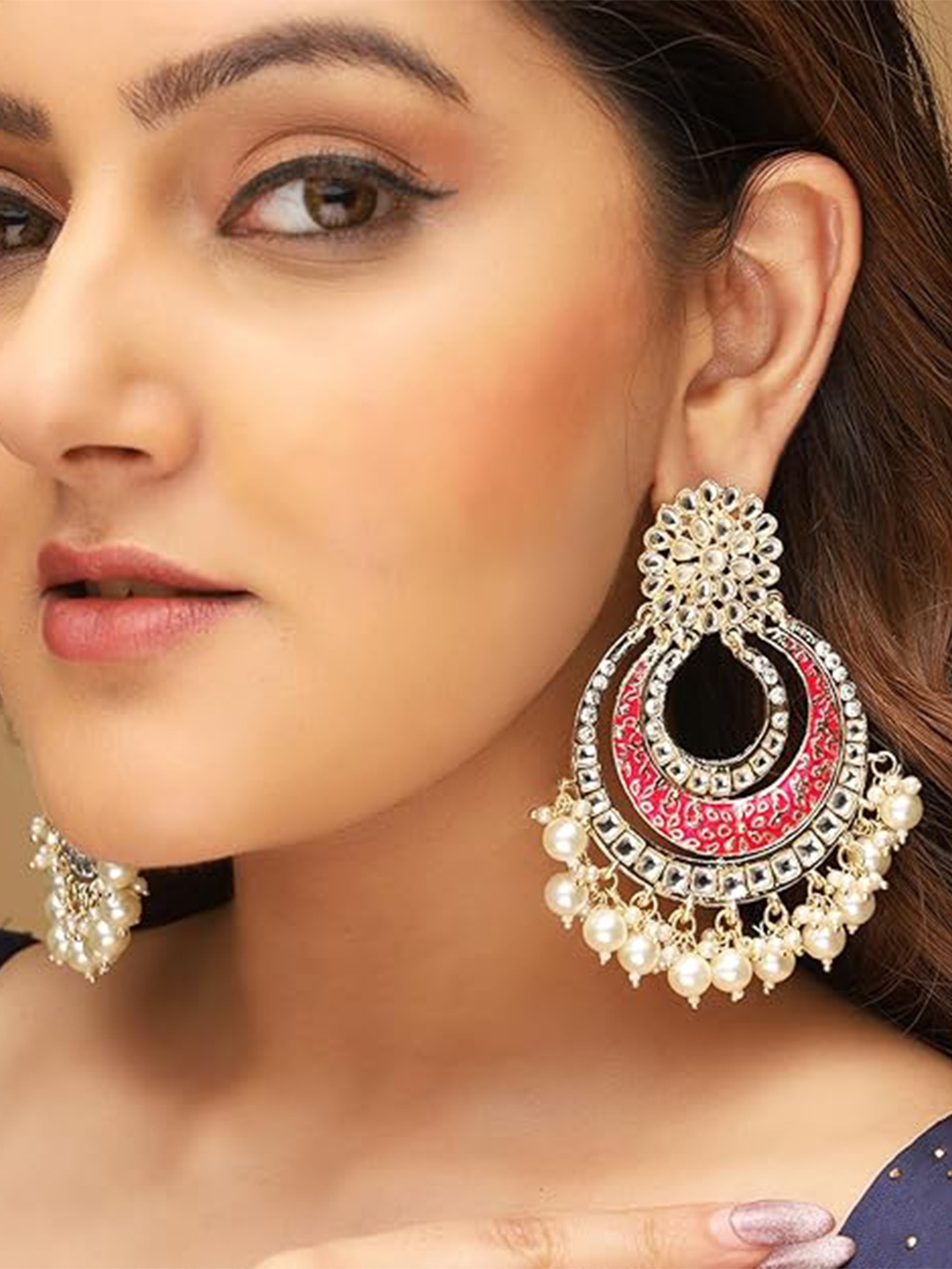 

AQUASTREET Gold-Plated Gorgeous Meenakari Chandbalis Earrings