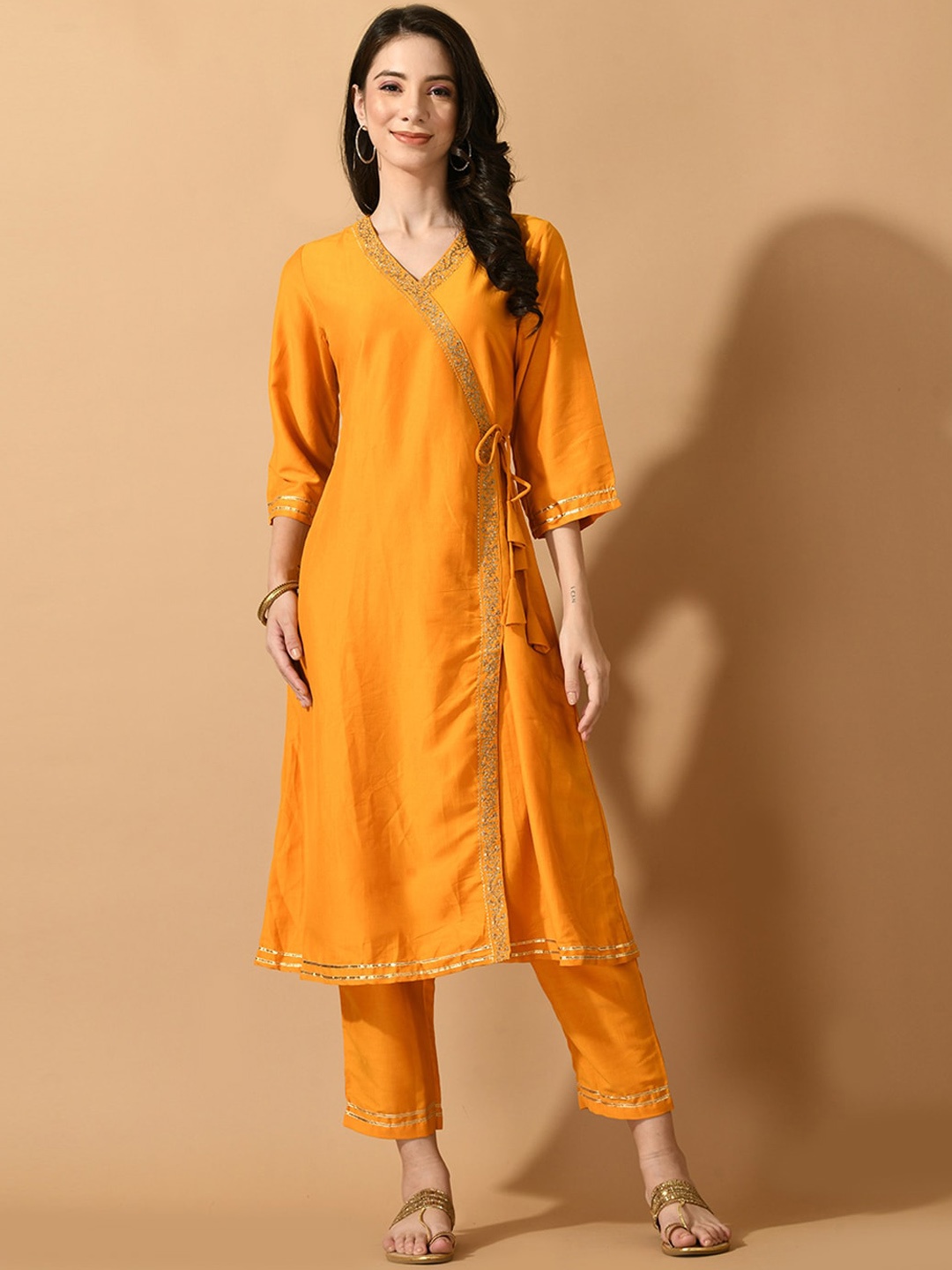 

Myshka Sequinned Angrakha Kurta with Trousers, Yellow