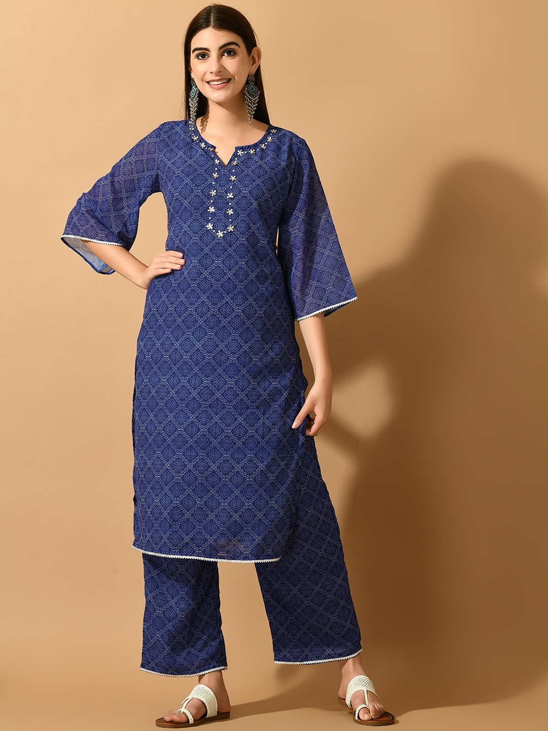 

Myshka Ethnic Motifs Printed Kurta With Palazzos & Dupatta, Blue