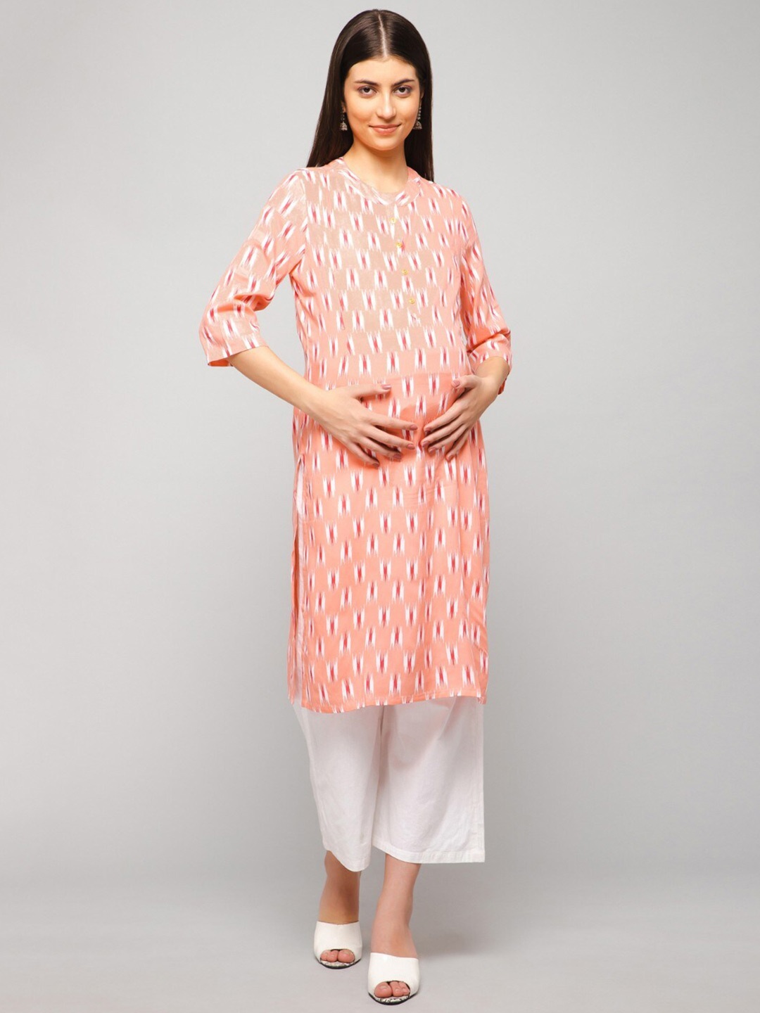 

House Of Zelena Ethnic Motif Printed Maternity Straight Kurta, Pink
