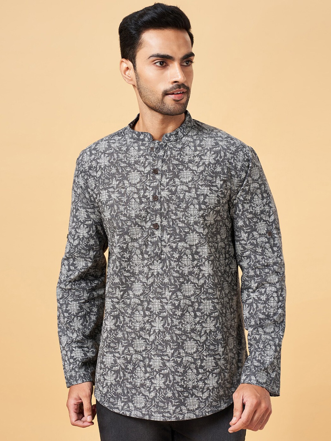 

indus route by Pantaloons Ethnic Motifs Printed Regular Cotton Kurta, Charcoal