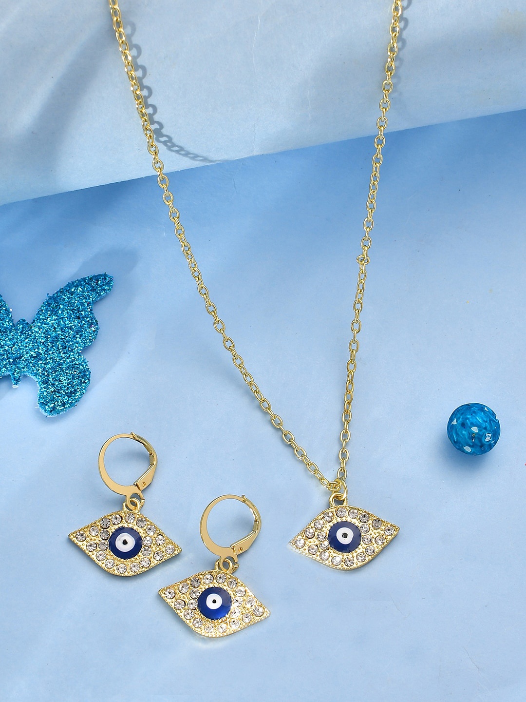 

Voylla Girls Gold-Plated Stone-Studded Evil Eye Jewellery Set