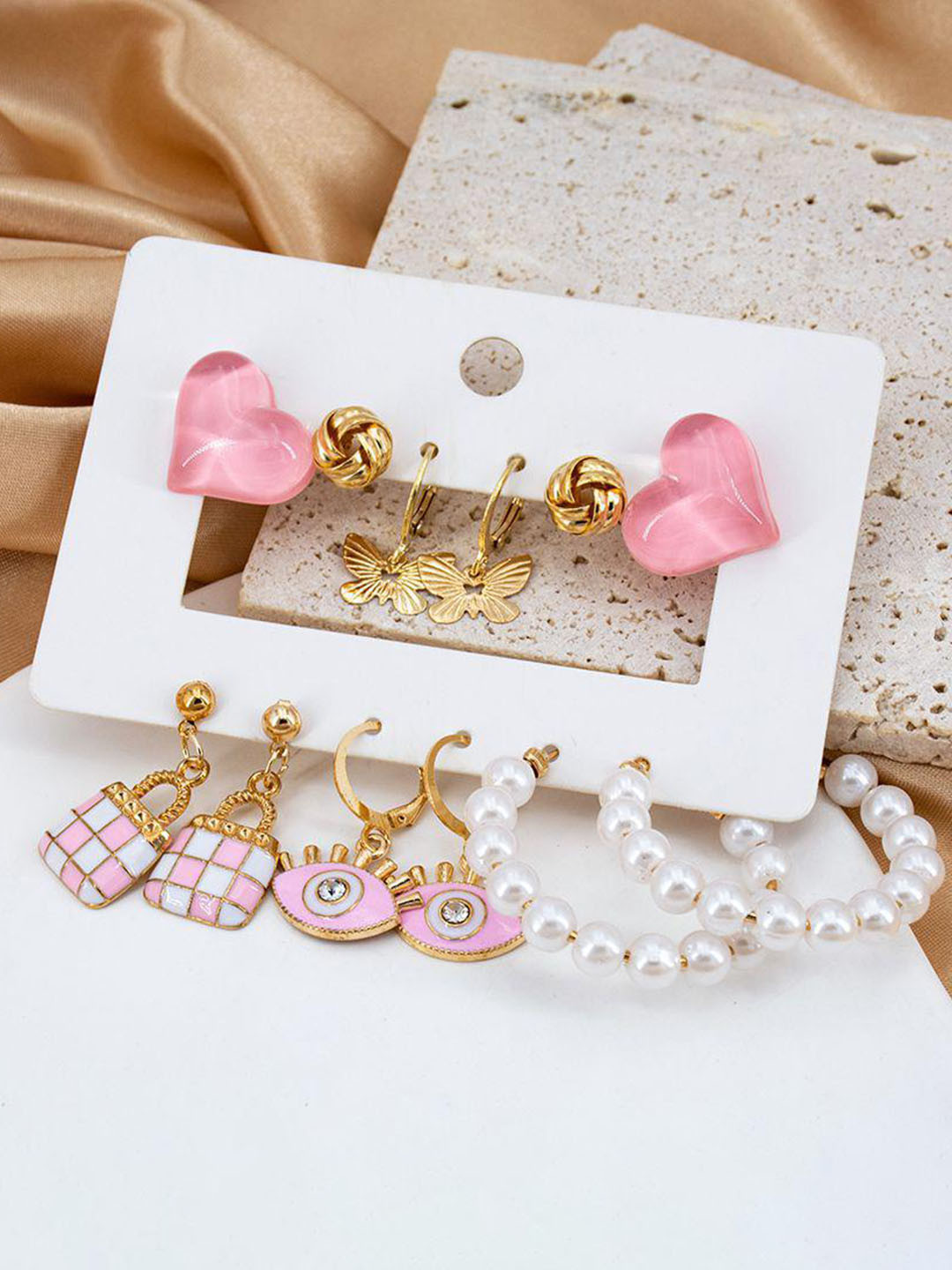 

VIEN Gold-Plated Set Of 6 Stainless Steel Studs Earrings