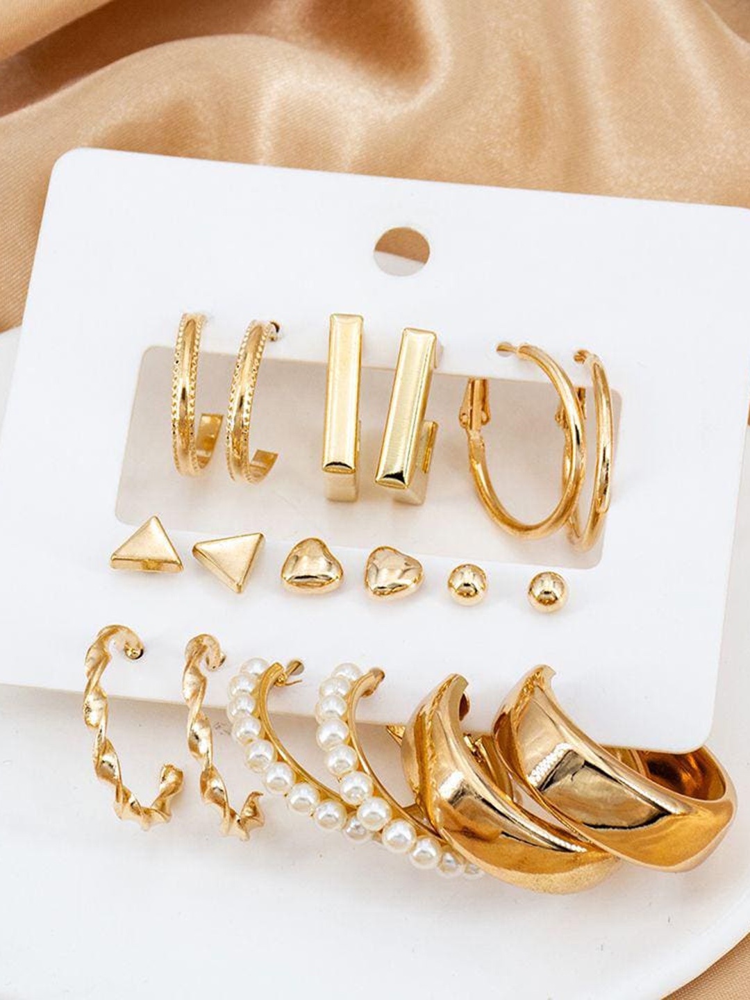 

VIEN Gold-Plated Set Of 9 Stainless Steel Studs Earrings