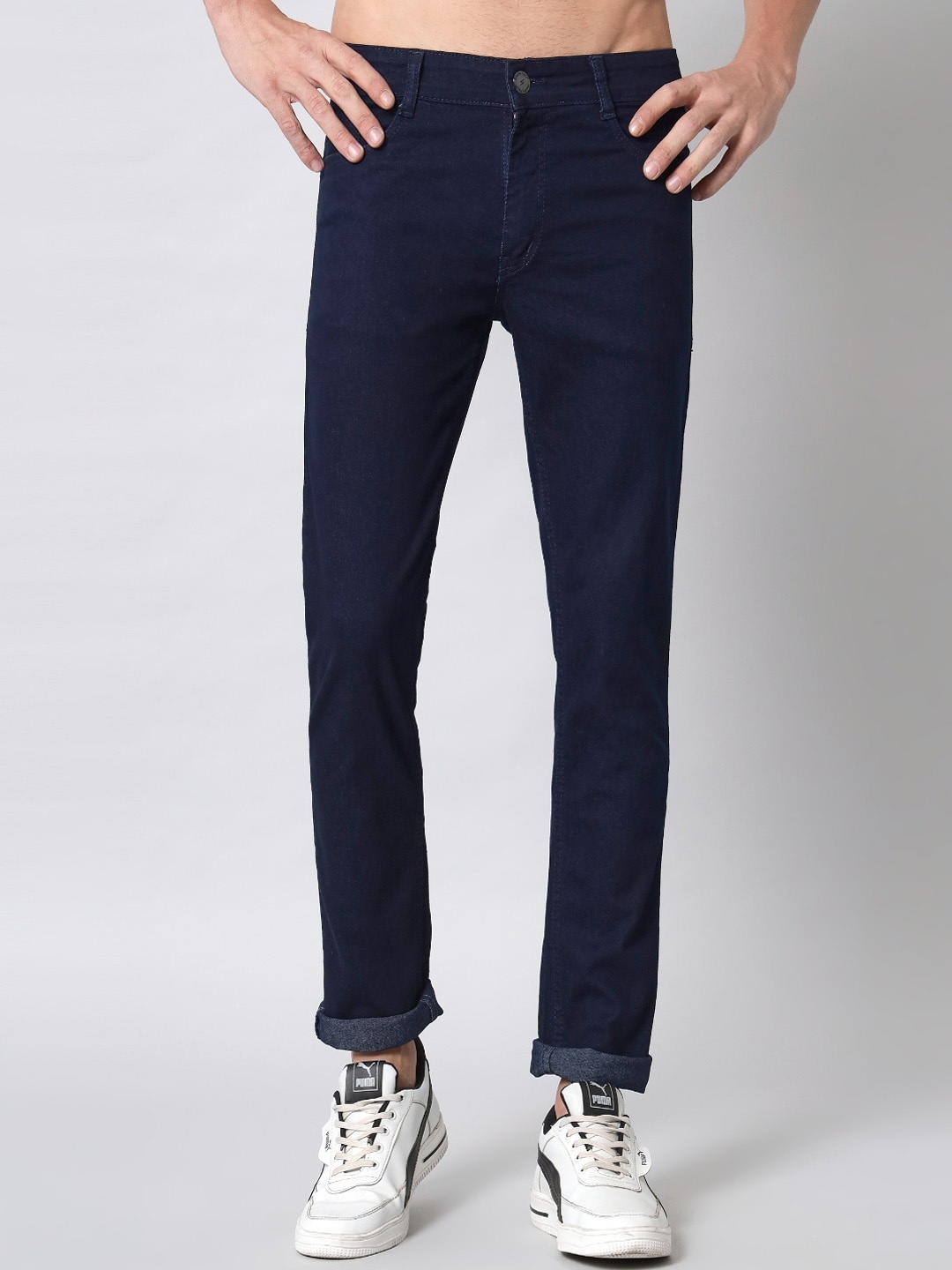 

STUDIO NEXX Men Slim Fit Mid-Rise Clean Look Jeans, Navy blue
