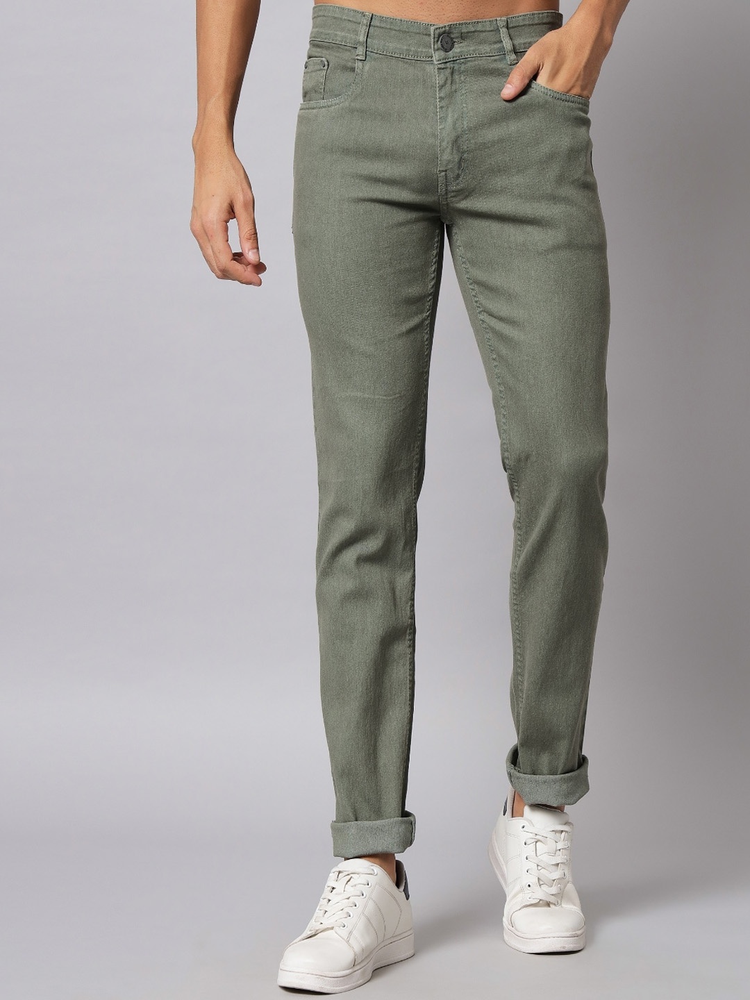 

STUDIO NEXX Men Clean Look Stretchable Jeans, Olive