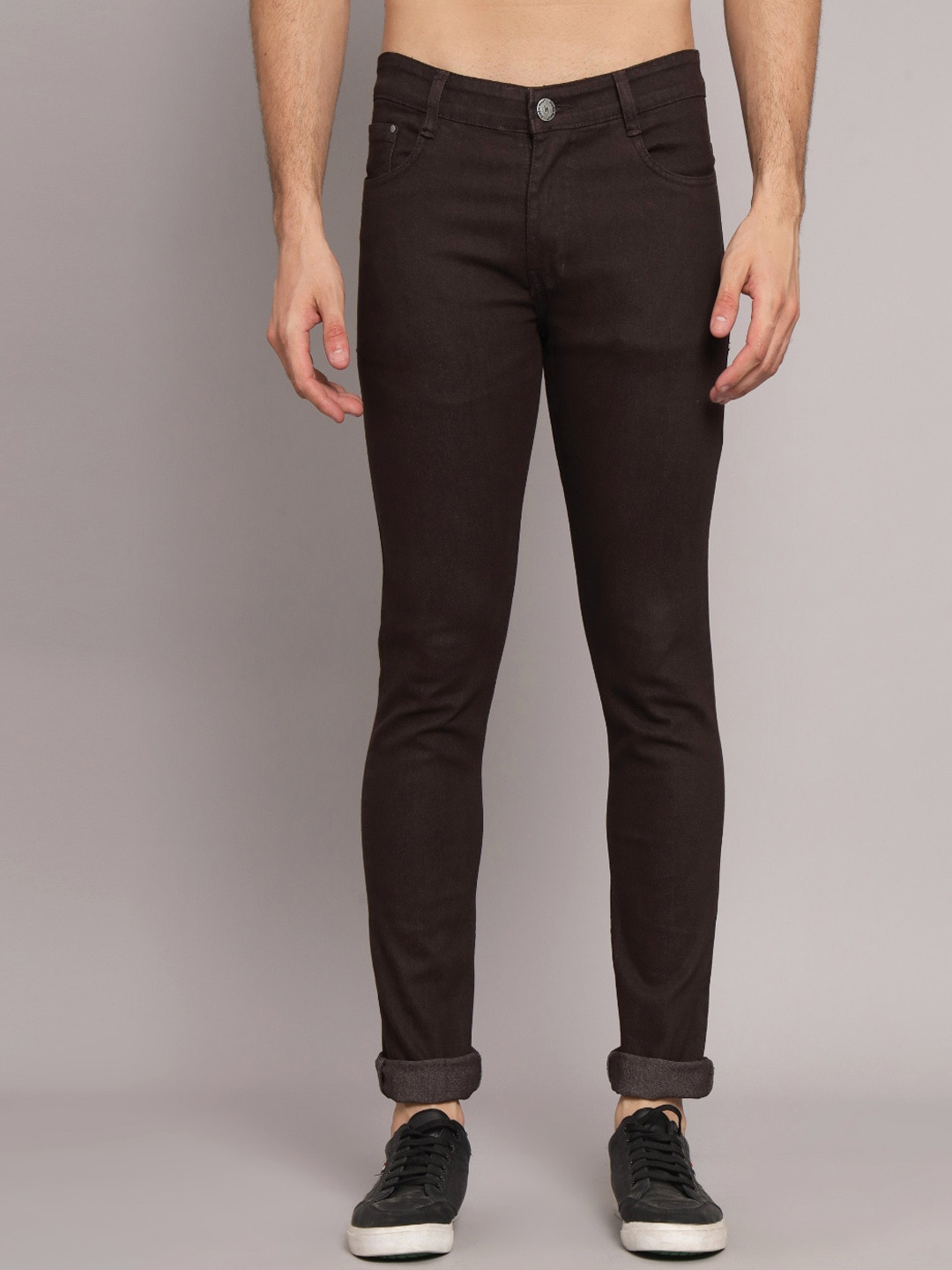 

STUDIO NEXX Men Slim Fit Mid-Rise Clean Look Stretchable Jeans, Brown