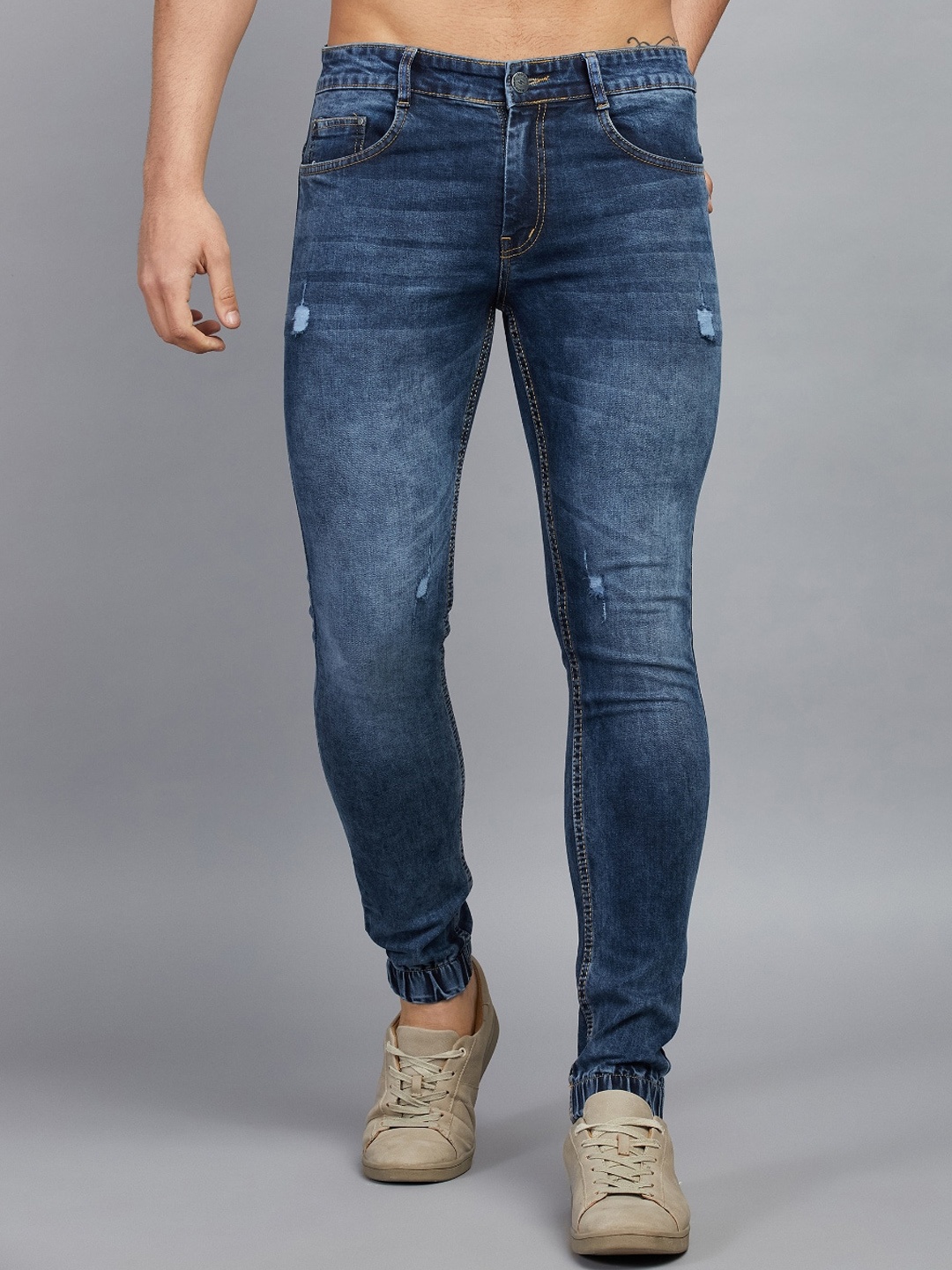 

STUDIO NEXX Men Mildly Distressed Light Fade Cotton Stretchable Jogger, Blue