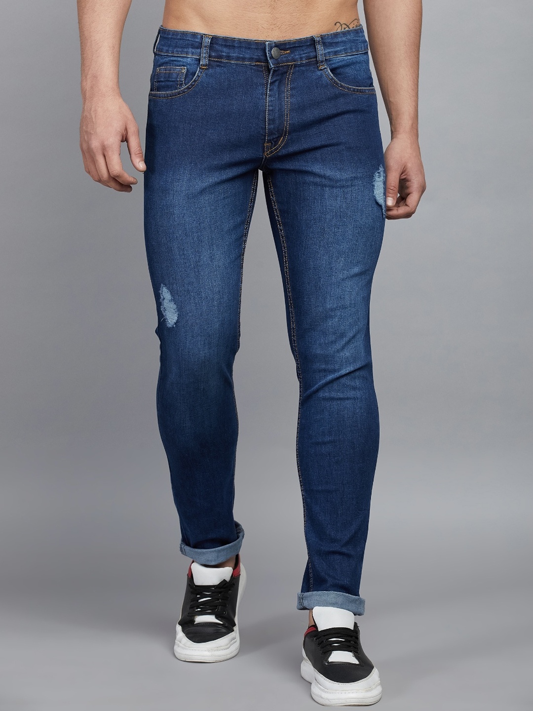 

STUDIO NEXX Men Slim Fit Low Distress Light Fade Cotton Stretchable Jeans, Blue