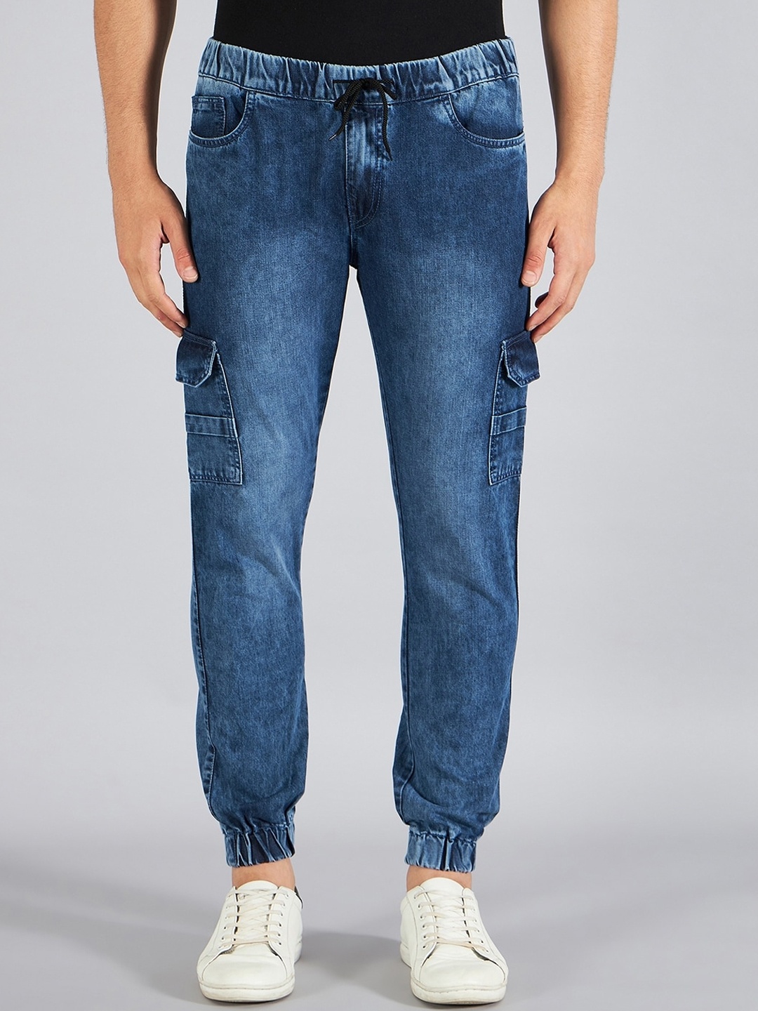 

STUDIO NEXX Men Clean Look Heavy Fade Pure Cotton Jogger Jeans, Blue