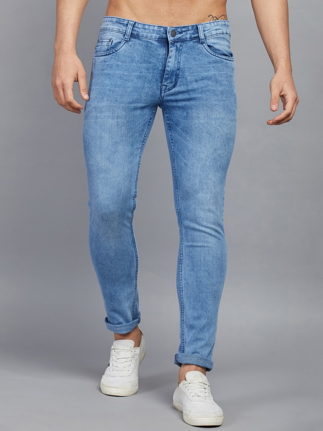 

STUDIO NEXX Men Slim Fit Light Fade Clean Look Stretchable Jeans, Blue