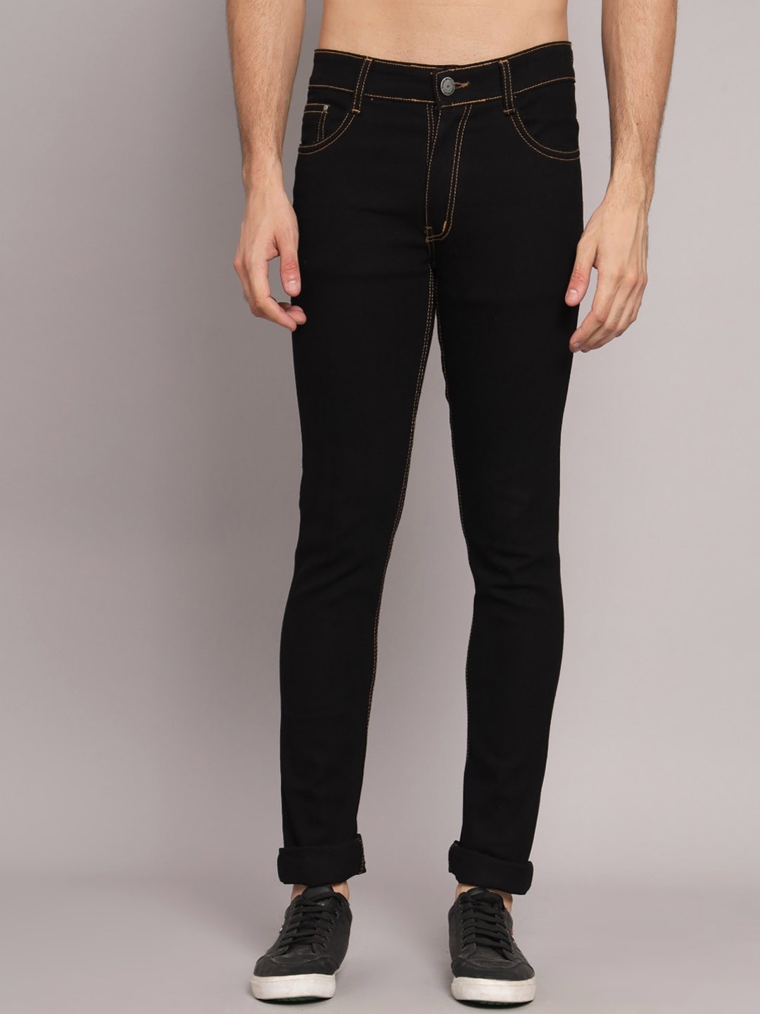 

STUDIO NEXX Men Slim Fit Clean Look Stretchable Jeans, Black
