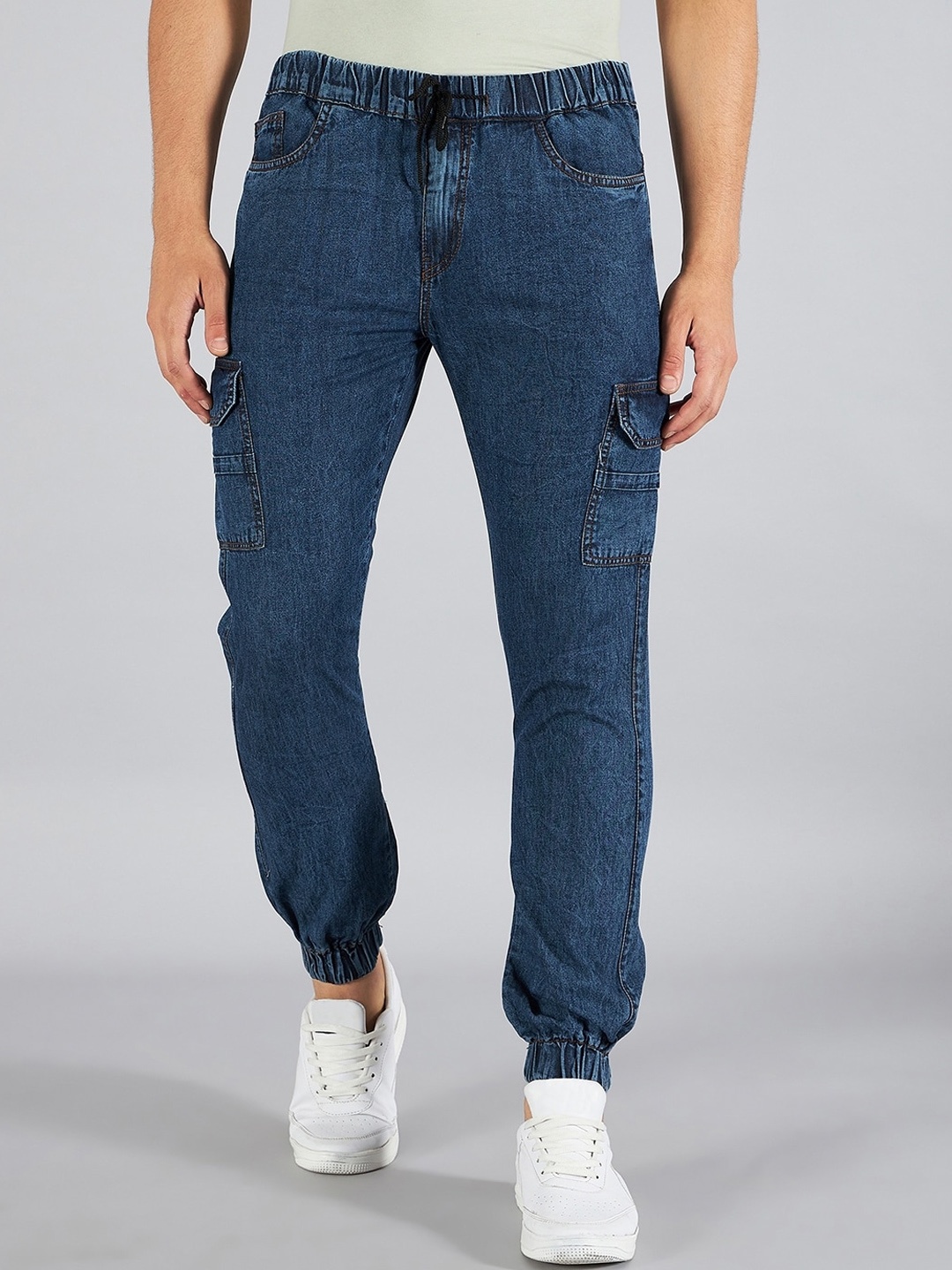 

STUDIO NEXX Men Mid-Rise Clean Look Cotton Jogger Jeans, Blue