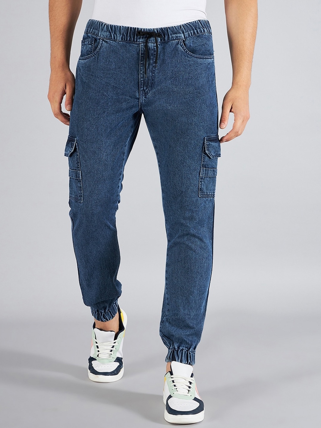 

STUDIO NEXX Men Mid-Rise Clean Look Cotton Jogger Jeans, Blue