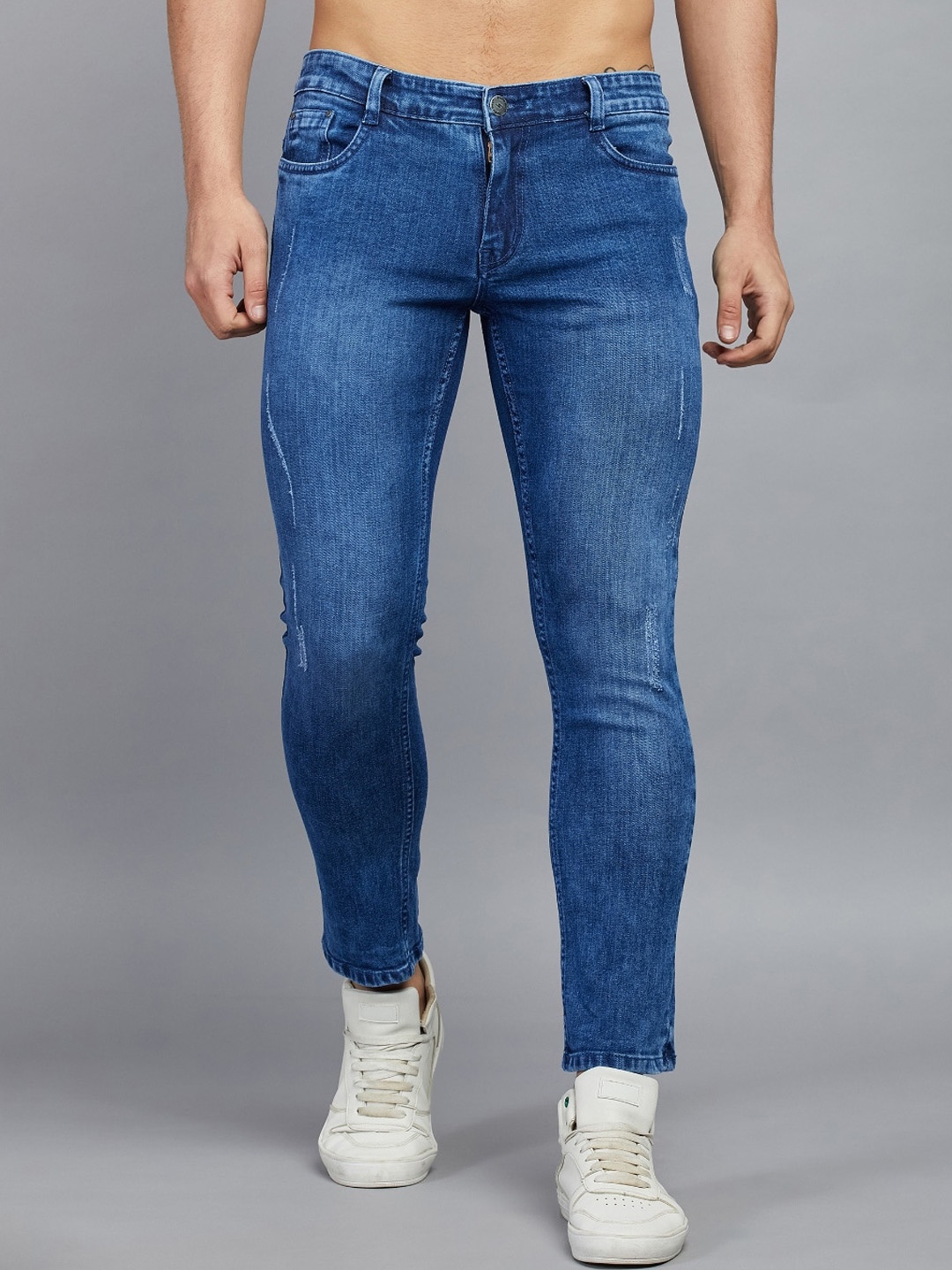 

STUDIO NEXX Men Slim Fit Low Distress Light Fade Stretchable Jeans, Blue