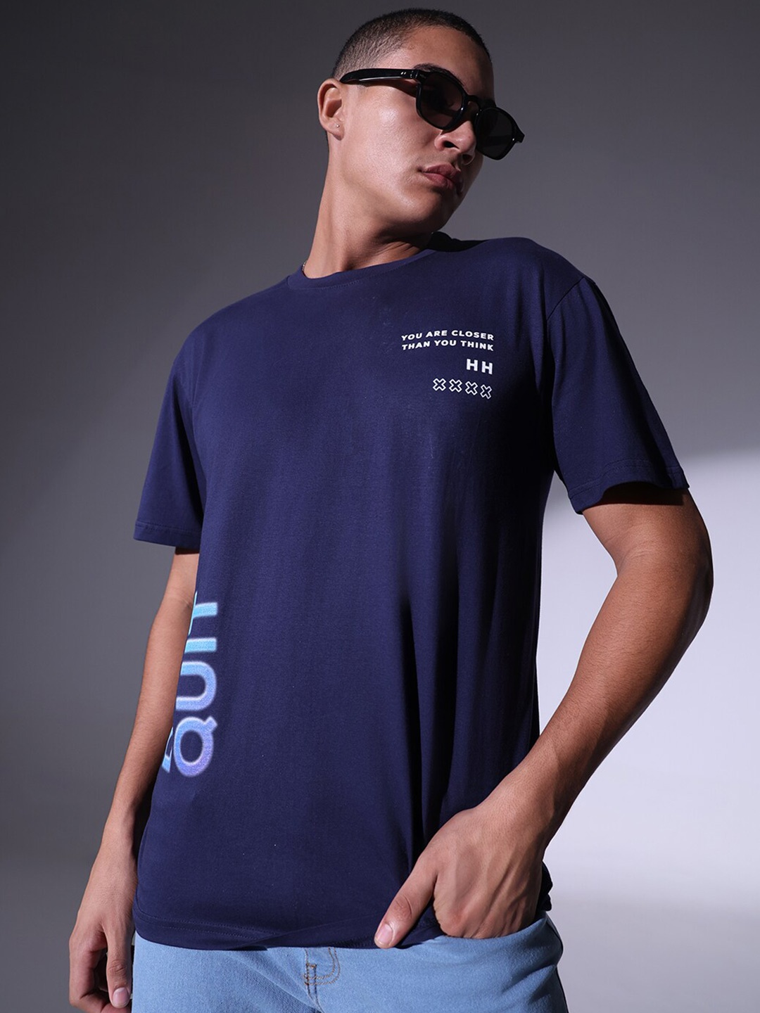 

Hubberholme Typography Printed Pure Cotton T-Shirt, Navy blue
